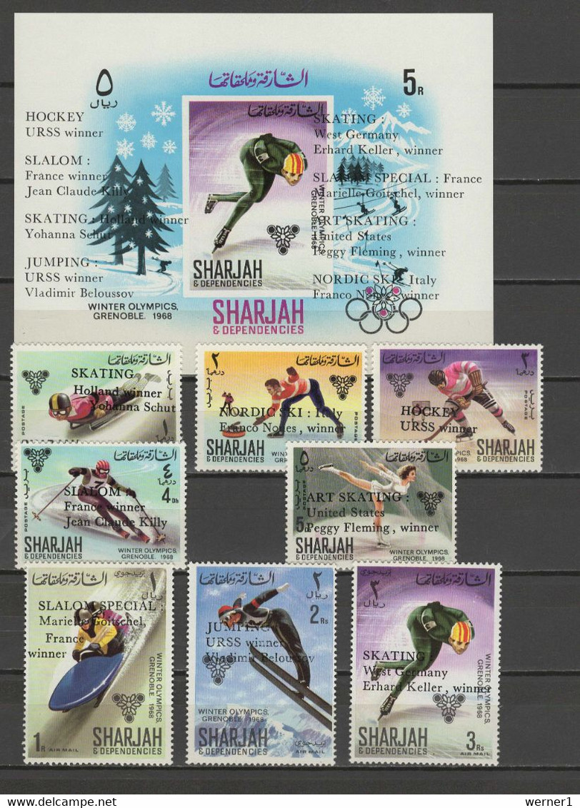 Sharjah 1968 Olympic Games Grenoble Set Of 8 + S/s With Winners Overprint MNH - Winter 1968: Grenoble