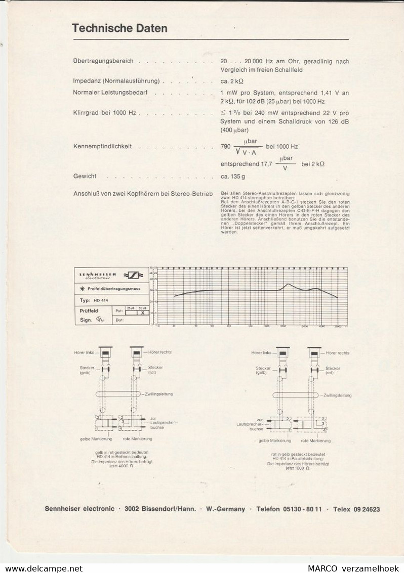 Handleiding-user Manual Sennheiser Electronics Bissendorf (D) Kopfhörer Anschluss Fibel HD414 - Libros Y Esbozos