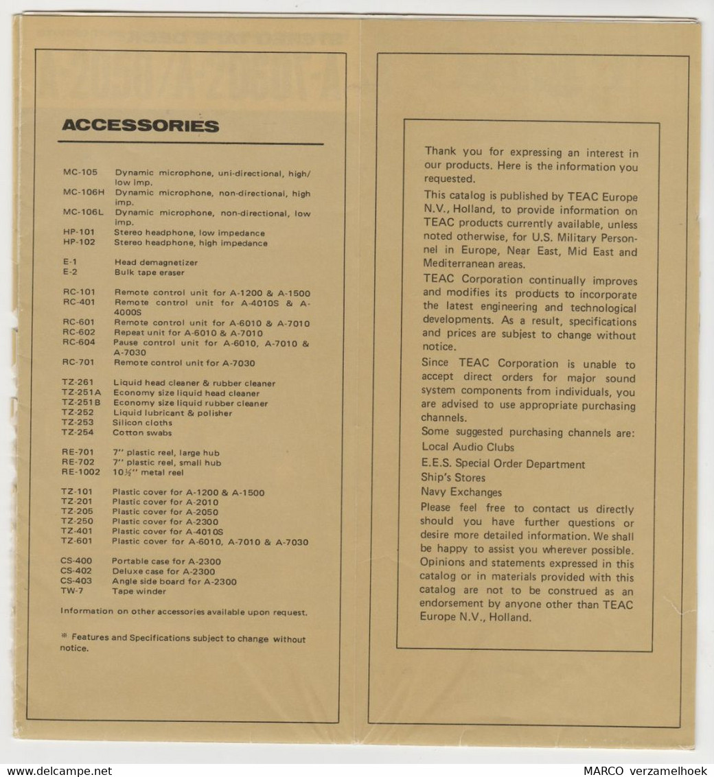 Handleiding-user Manual TEAC Europe Nv Amsterdam (NL) 1971 - Libros Y Esbozos