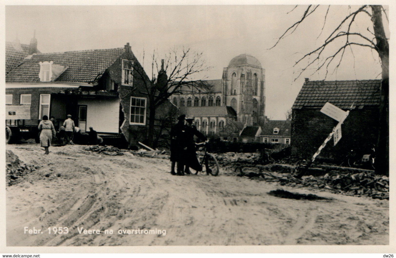 Veere Na Overstroming (après L'inondation) - Grote Kerk - Carte-photo Februari 1953 (Dert, Vlissingen) - Veere