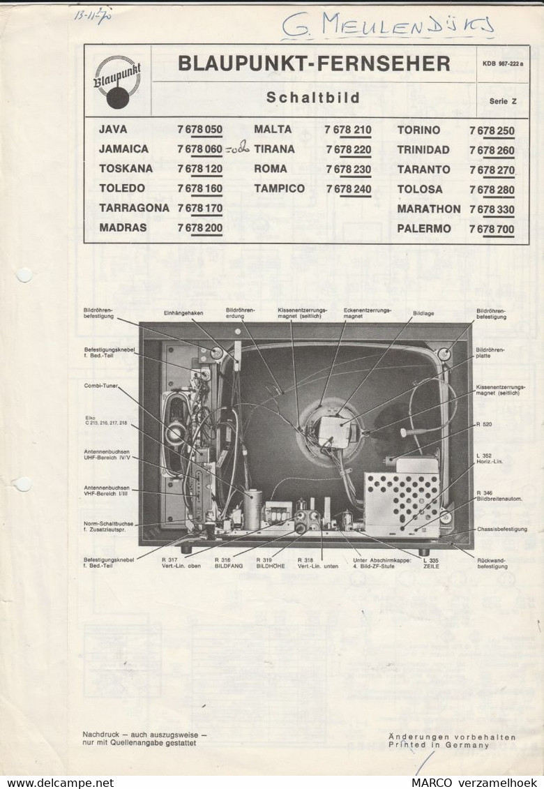 Handleiding-user Manual BLAUPUNKT Werke Gmbh Hildesheim (D) Fernseher-TV 1970 - Television