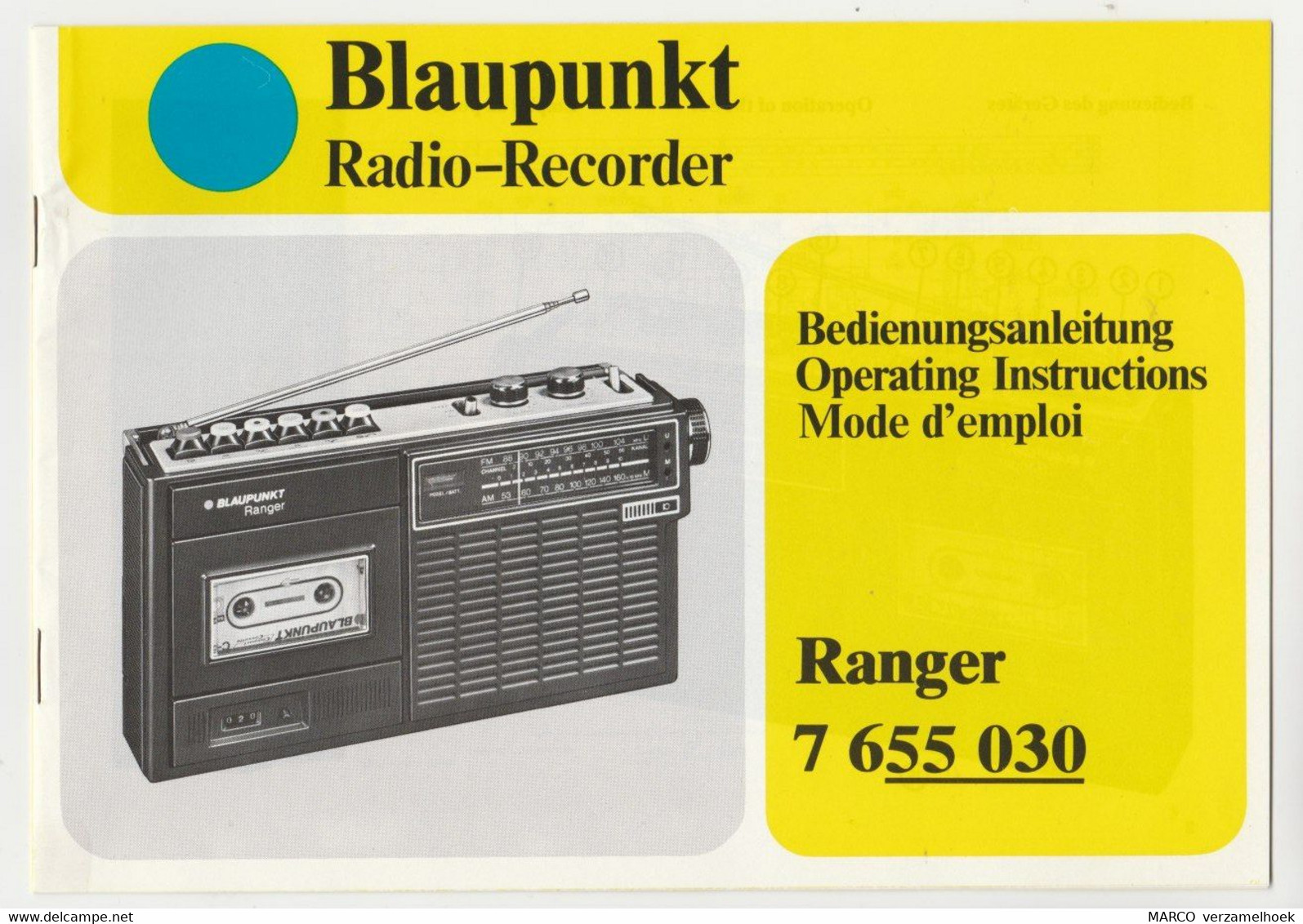 Handleiding-user Manual BLAUPUNKT Werke Gmbh Hildesheim (D) Ranger Radio-recorder 7 655 030 - Libros Y Esbozos