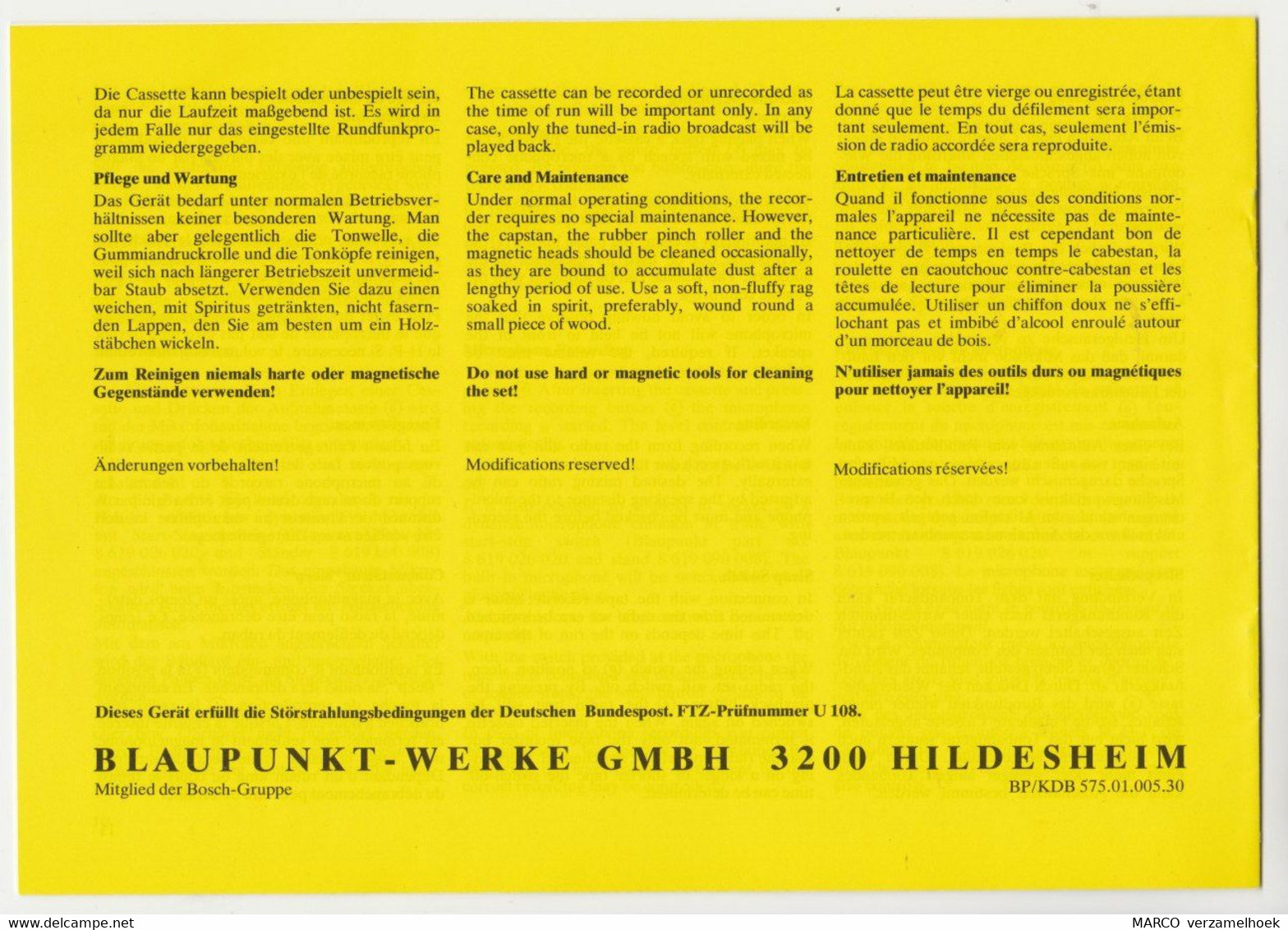 Handleiding-user Manual BLAUPUNKT Werke Gmbh Hildesheim (D) Ranger Radio-recorder 7 655 030 - Literatur & Schaltpläne