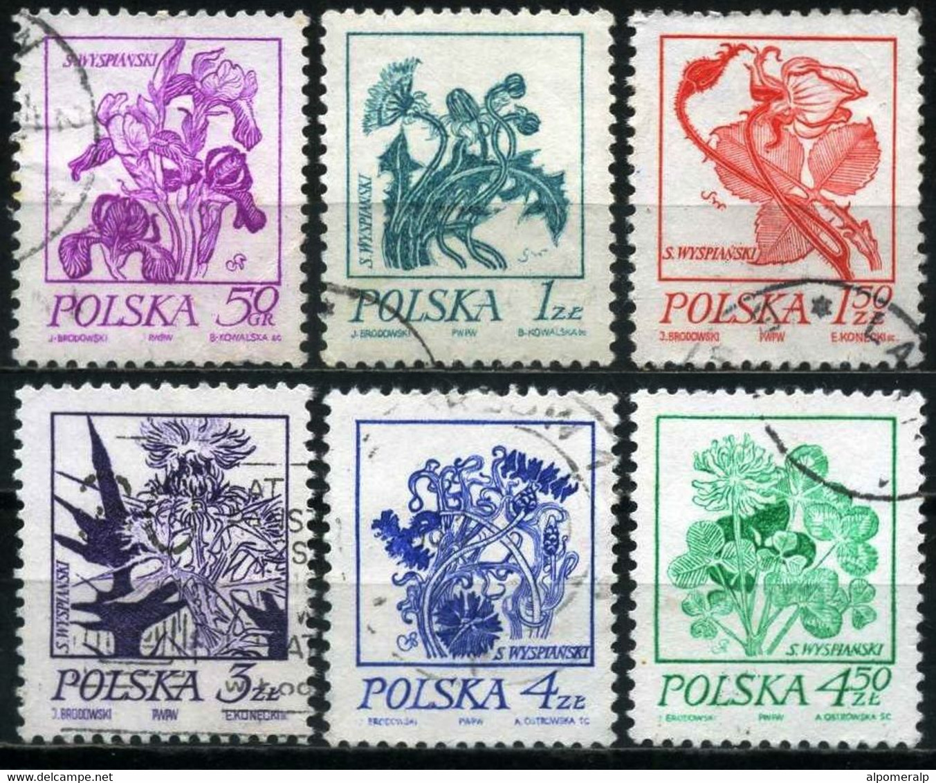 Poland 1974 Mi 2296-2301 Wyspianski's Flower Drawings | Flowers, Plants (Flora) (Complete Set, Used) - Autres & Non Classés