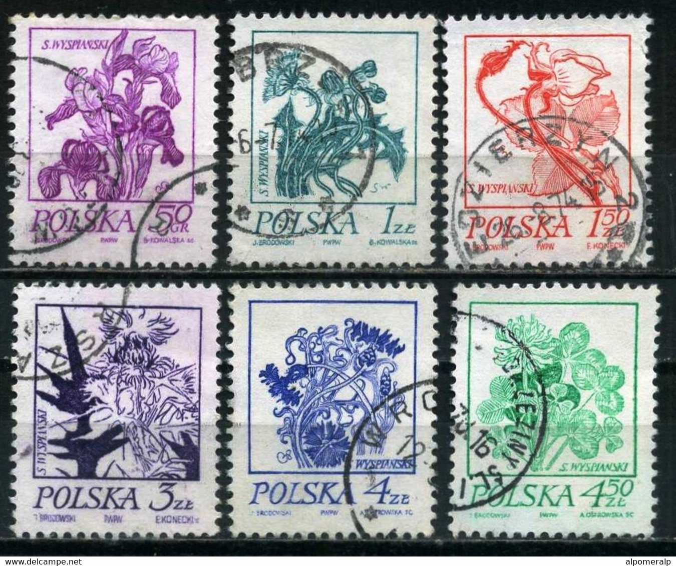 Poland 1974 Mi 2296-2301 Wyspianski's Flower Drawings | Flowers, Plants (Flora) (Complete Set, Used) - Autres & Non Classés