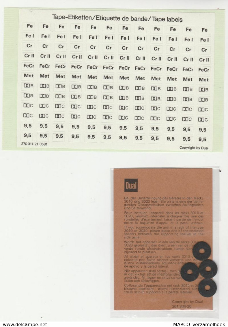 Handleiding-user Manual DUAL St. Georgen Tape Etiketten-etiquette De Bande-tape Labels 4 Afstandsschijven Voor 3010-3020 - Literatur & Schaltpläne