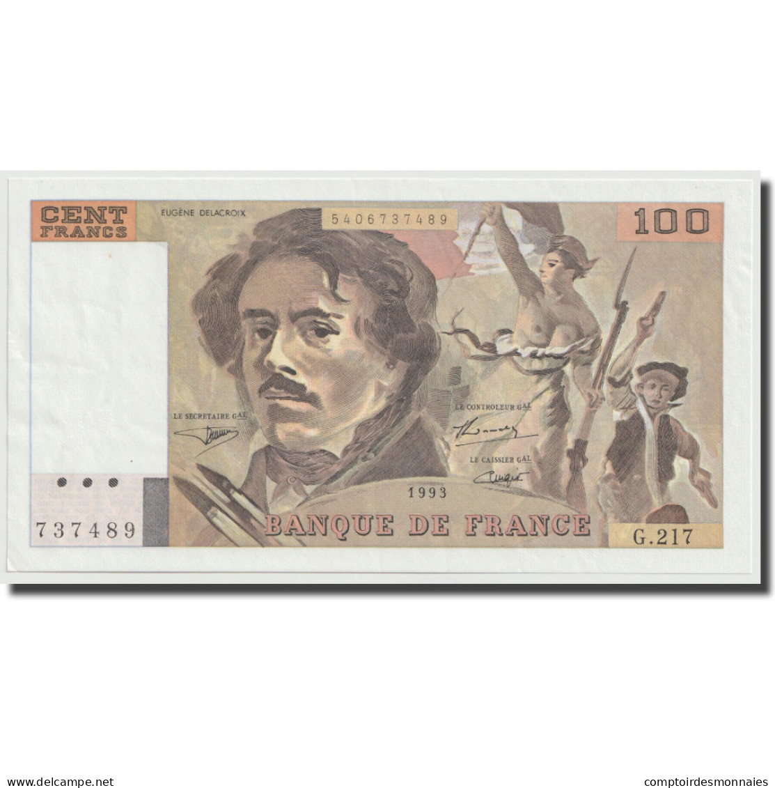 France, 100 Francs, Delacroix, 1993, SPL+, Fayette:69bis.5, KM:154g - 100 F 1978-1995 ''Delacroix''