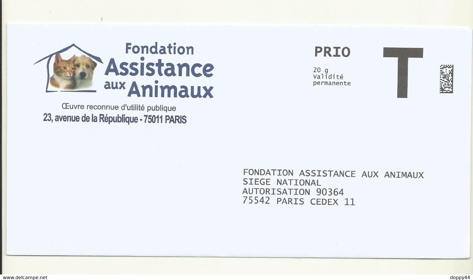 ENVELOPPE T  THEME FONDATION ASSISTANCE  AUX ANIMAUX . - Karten/Antwortumschläge T