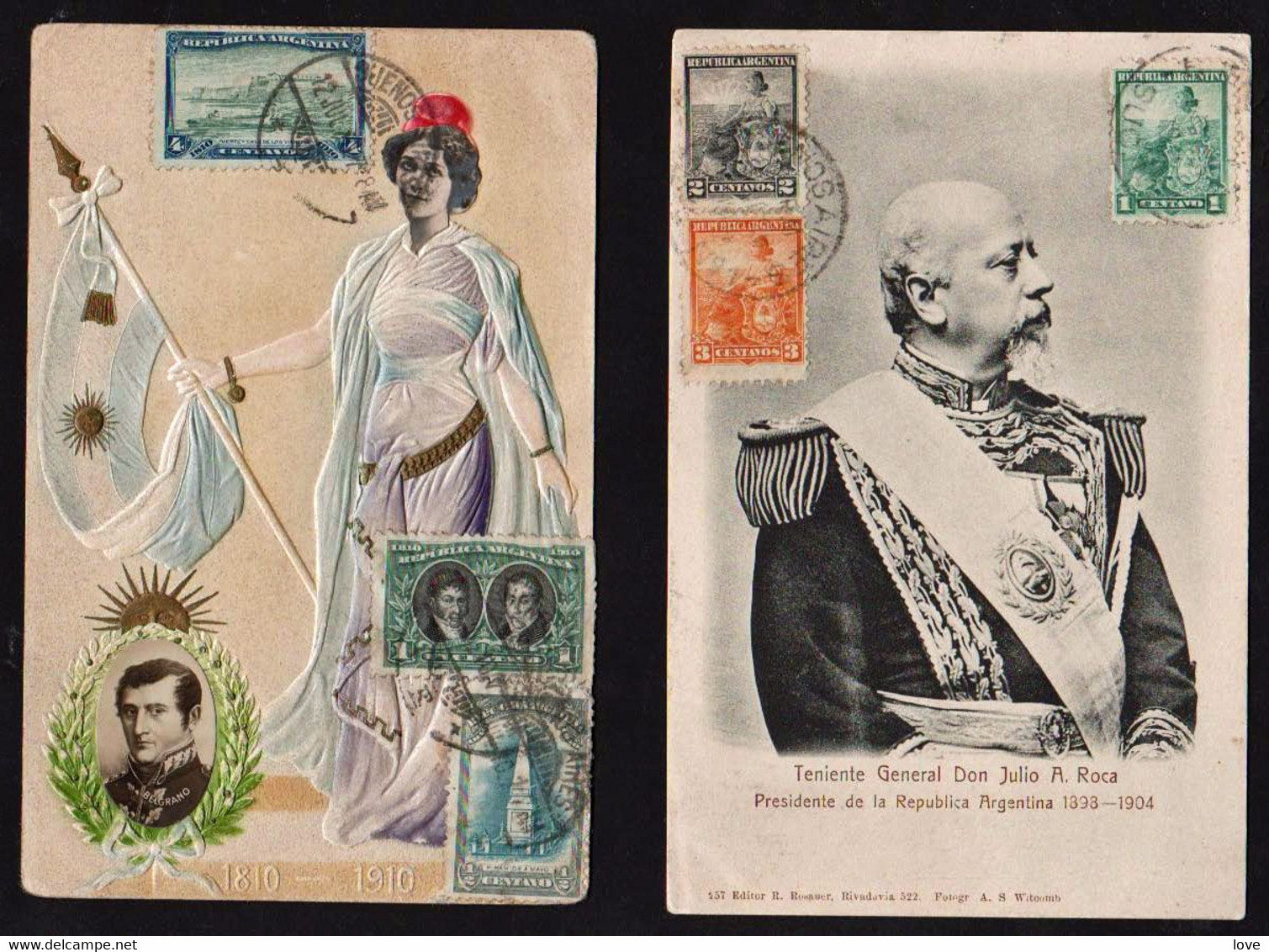 ARGENTINE: Lot De 2 Magnifiques Cartes Obl En 1904 Et 1910. Plan TOP Sur Don Julio A. Roca Pt. De La République.... - Brieven En Documenten