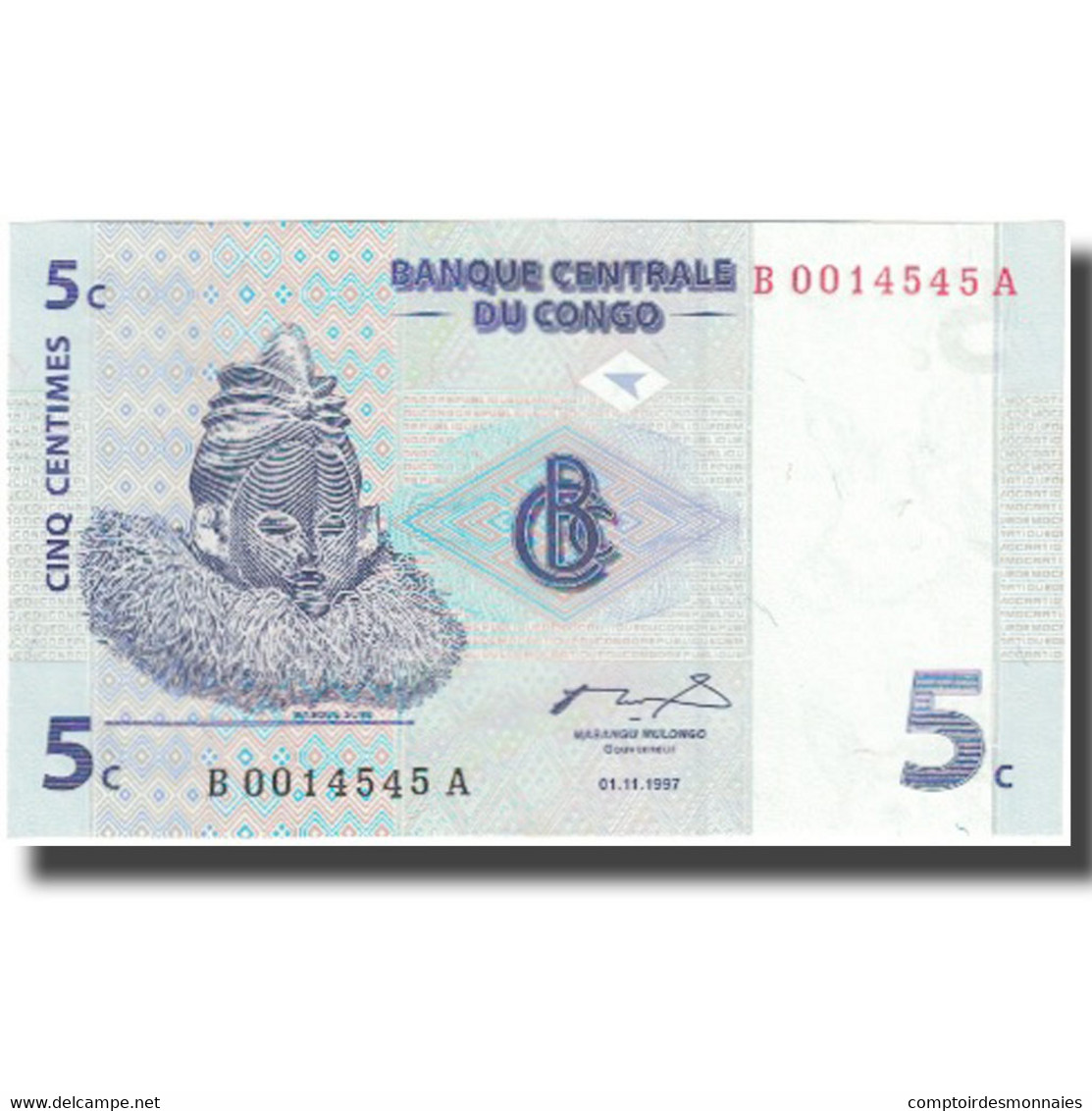 Billet, Congo Democratic Republic, 5 Centimes, 1997, 1997-11-01, KM:81a, NEUF - République Du Congo (Congo-Brazzaville)
