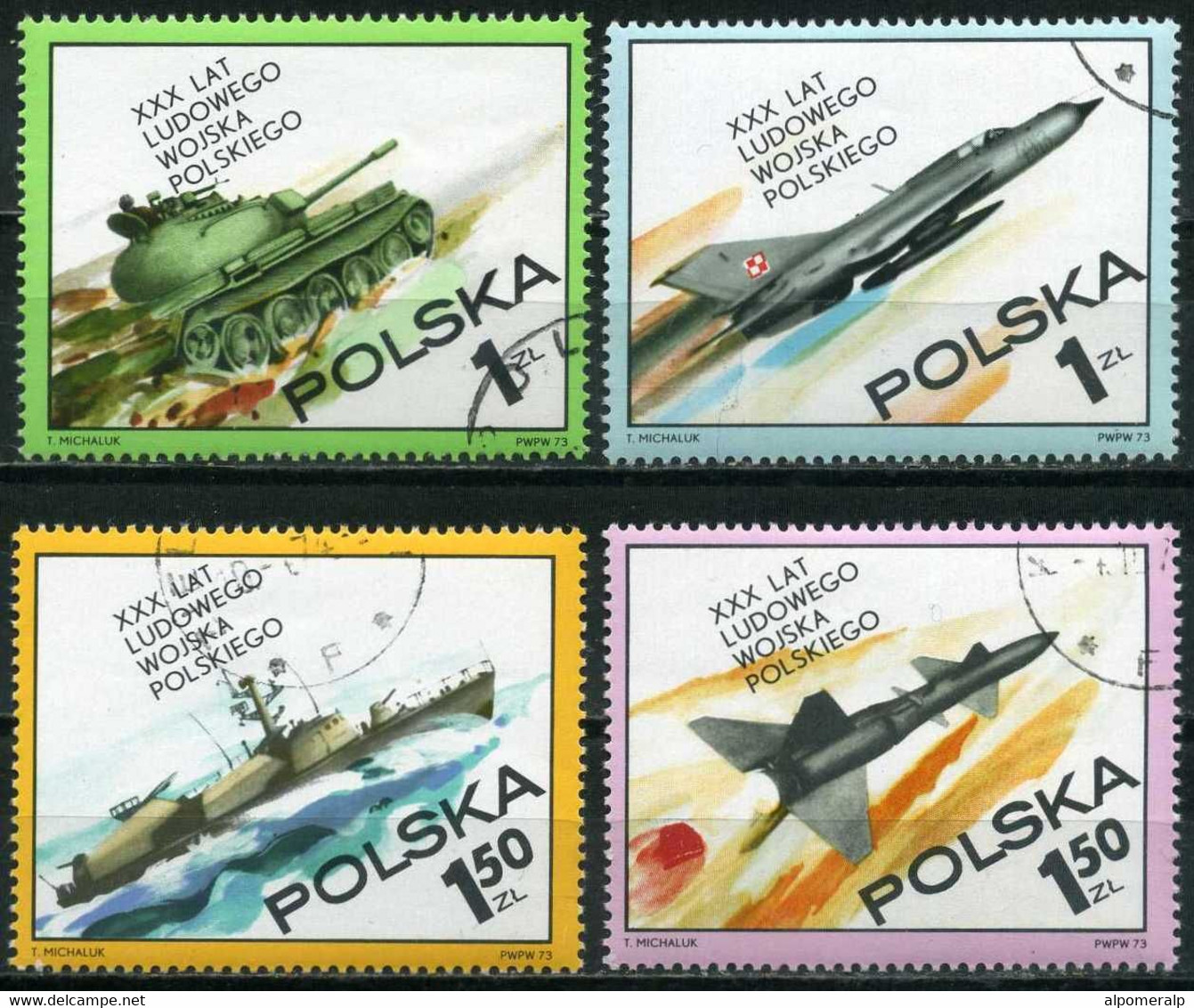 Poland 1973 Mi 2275-2278 Polish People's Army | Tank, Fighter Plane, Warship, Missile Rocket (Complete Set, Used) - Andere & Zonder Classificatie