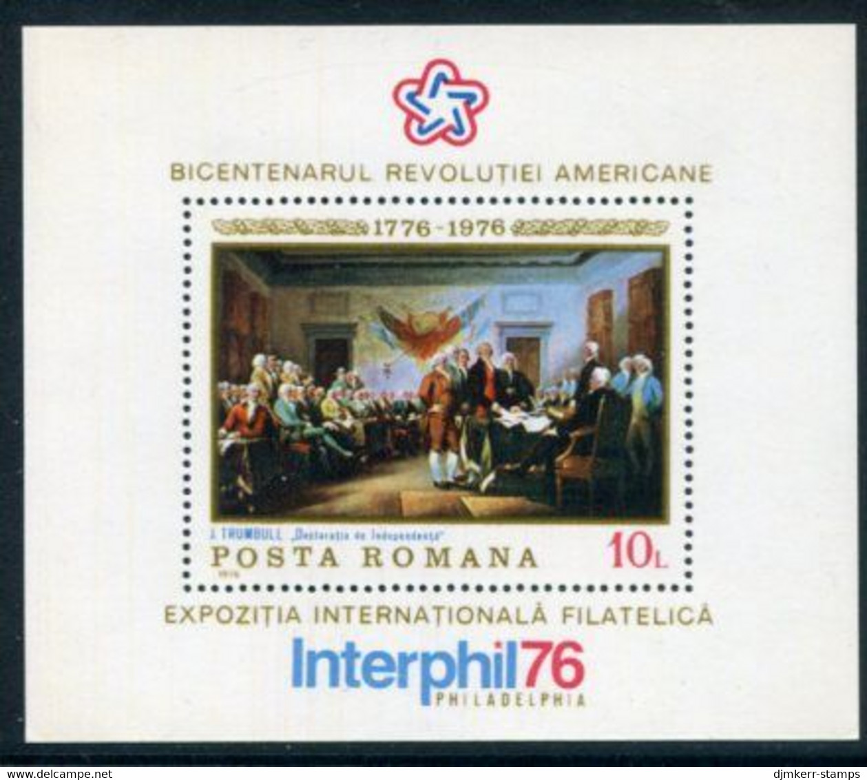 ROMANIA 1976 Bicentenary Of American Independence Block MNH  / **.  Michel Block 130 - Ungebraucht
