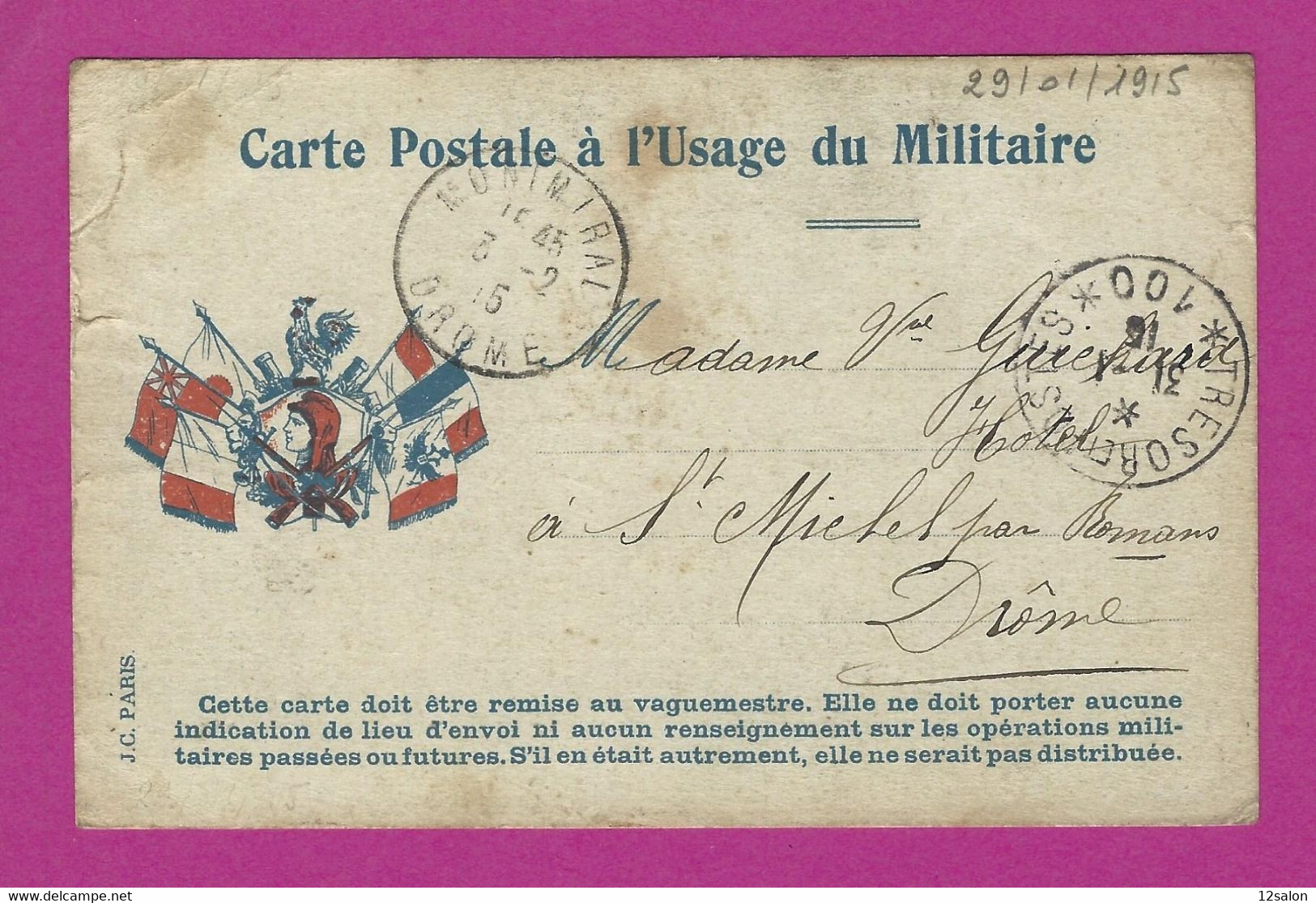 CARTE EN FRANCHISE MILITAIRE TRESOR ET POSTES 100 POUR ST MICHEL PRES DE MONTMIRAL DROME - Guerre De 1914-18