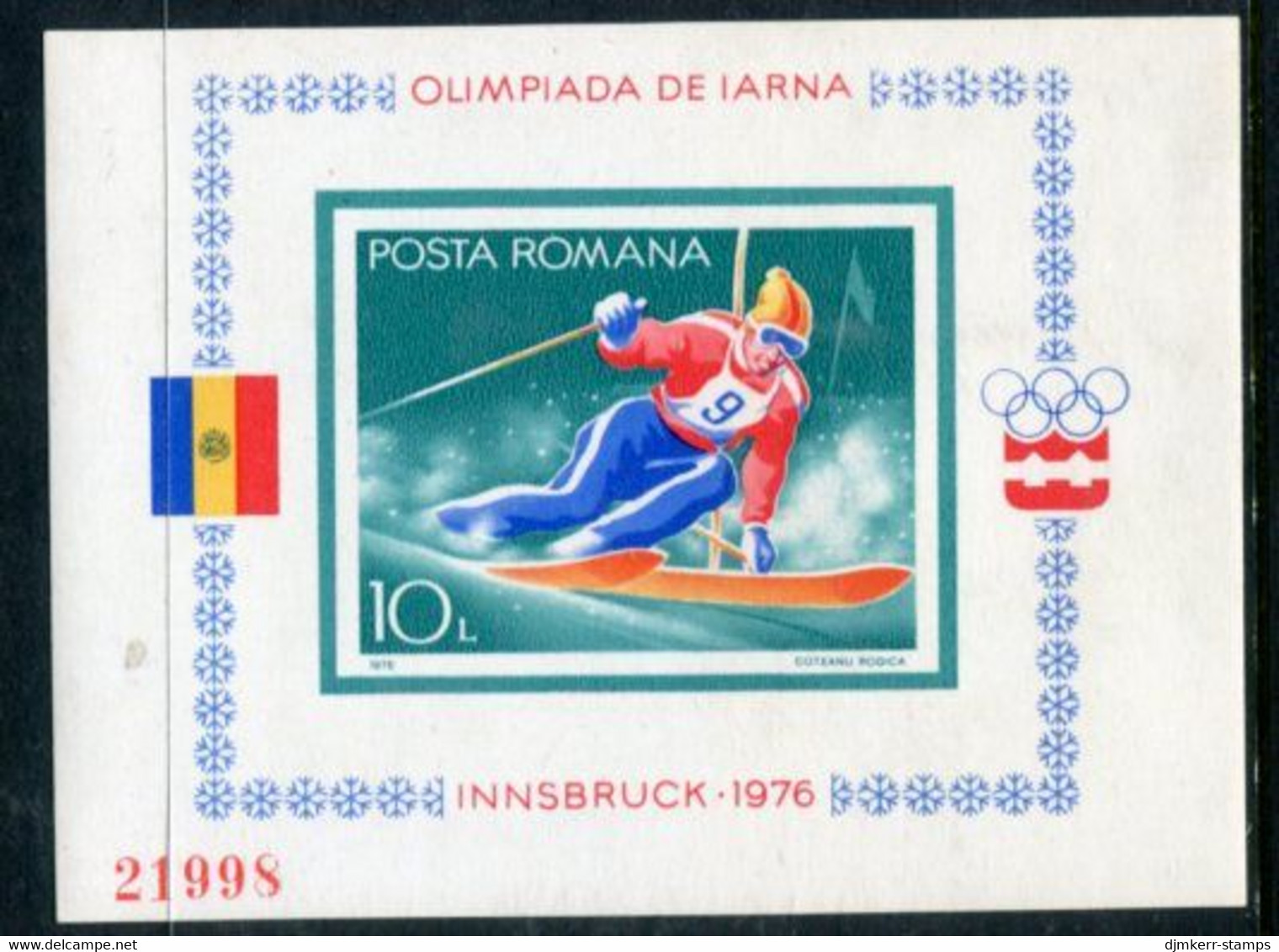 ROMANIA 1976 Winter Olympics, Innsbruck Block  MNH  / **.  Michel Block 129 - Ungebraucht