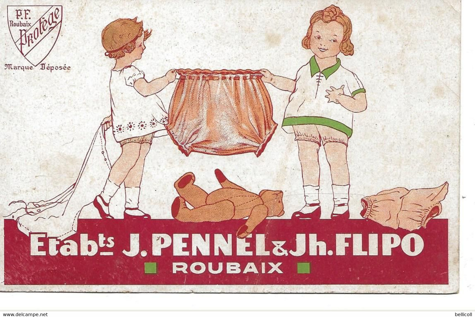 ROUBAIX  -  PUBLICITE  -  Etablissements PENNEL FLIPO  -  Articles Layette Hygiène Marque PROTEGE  - - Roubaix