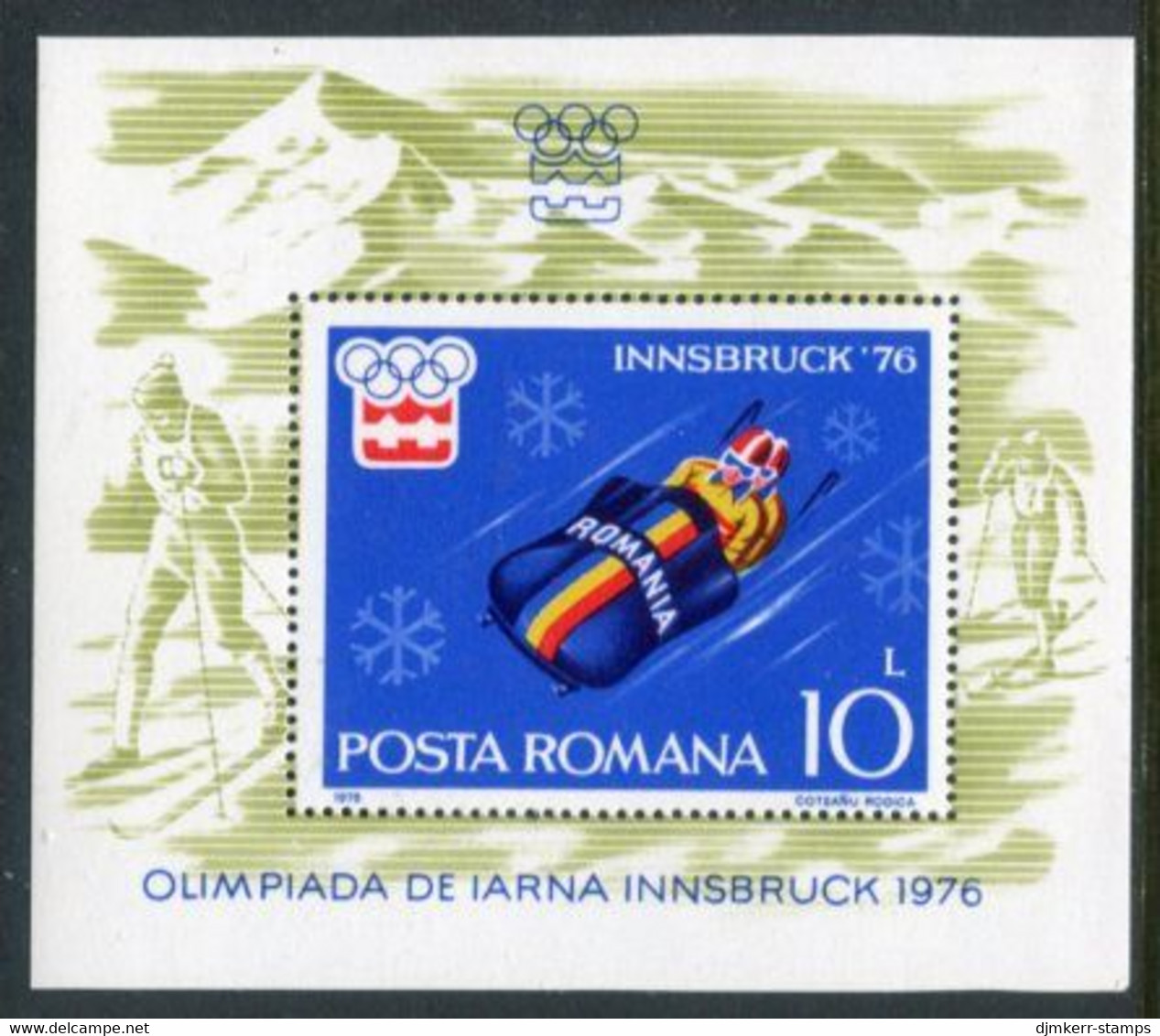 ROMANIA 1976 Winter Olympics, Innsbruck Block  MNH  / **.  Michel Block 128 - Blocs-feuillets