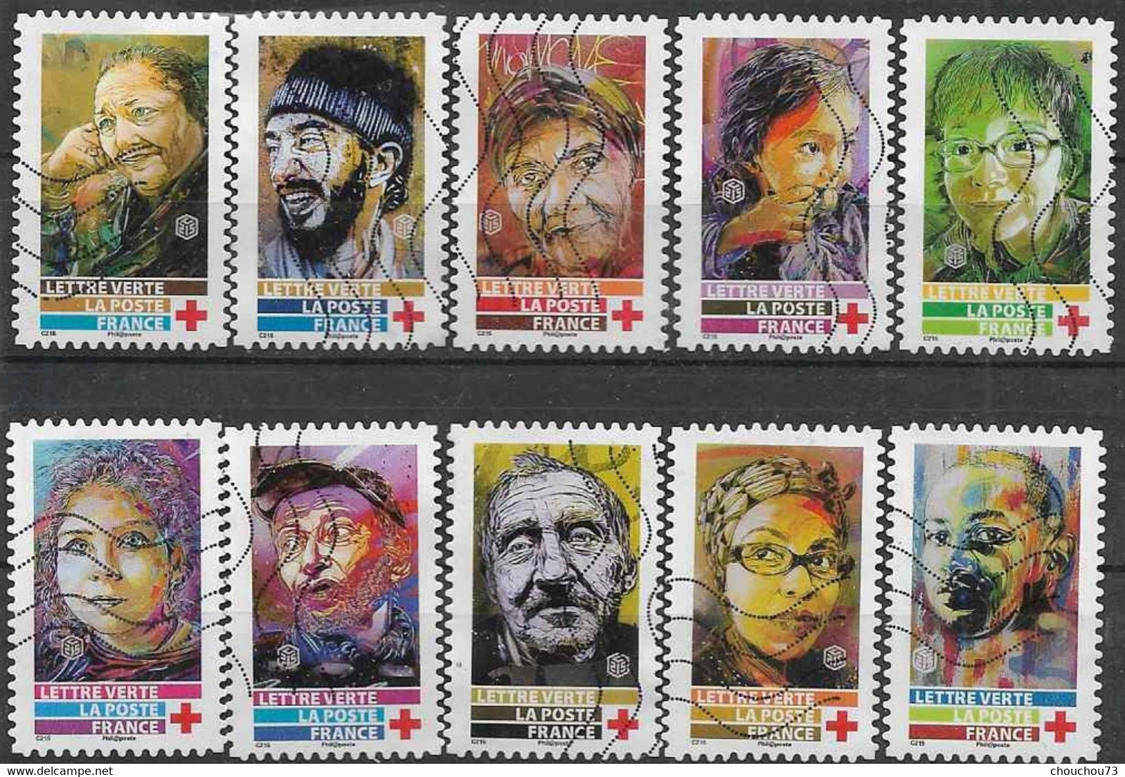 FRANCE AUTOADHESIFS OBLITERES-SERIE COMPLETE DE 10 TIMBRES-N° YVERT 1719 A 1728-ANNEE 2019-SERIE CROIX ROUGE 2019 - Andere & Zonder Classificatie