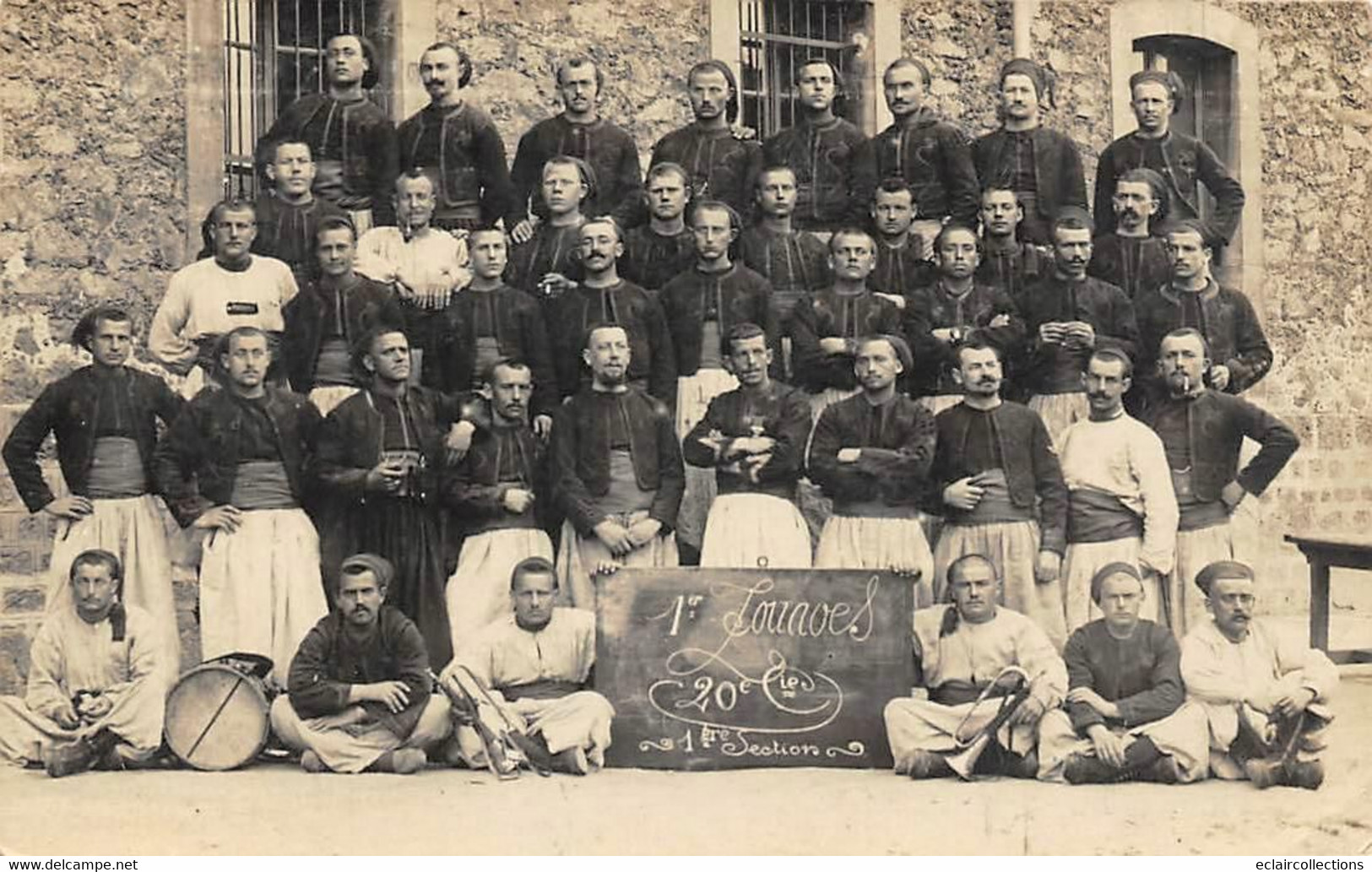 Thème: Militaria.  Régiment  1 Er Zouaves. Cantonnement    Cachet Du 76. Carte Photo     (voir Scan) - Regimente