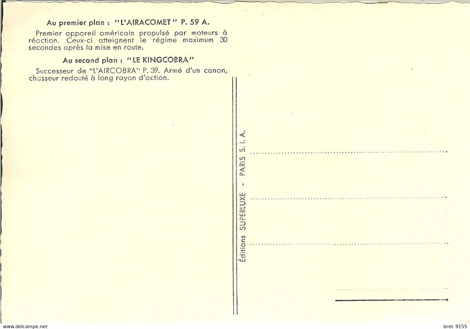 AVIATION AU PREMIER PLAN L AIRACOMET P.59 1er APPAREIL AMERICAIN PROPULSE PAR MOTEURS A REACTION ET KINGCOBRA AVEC CANON - 1939-1945: 2ème Guerre