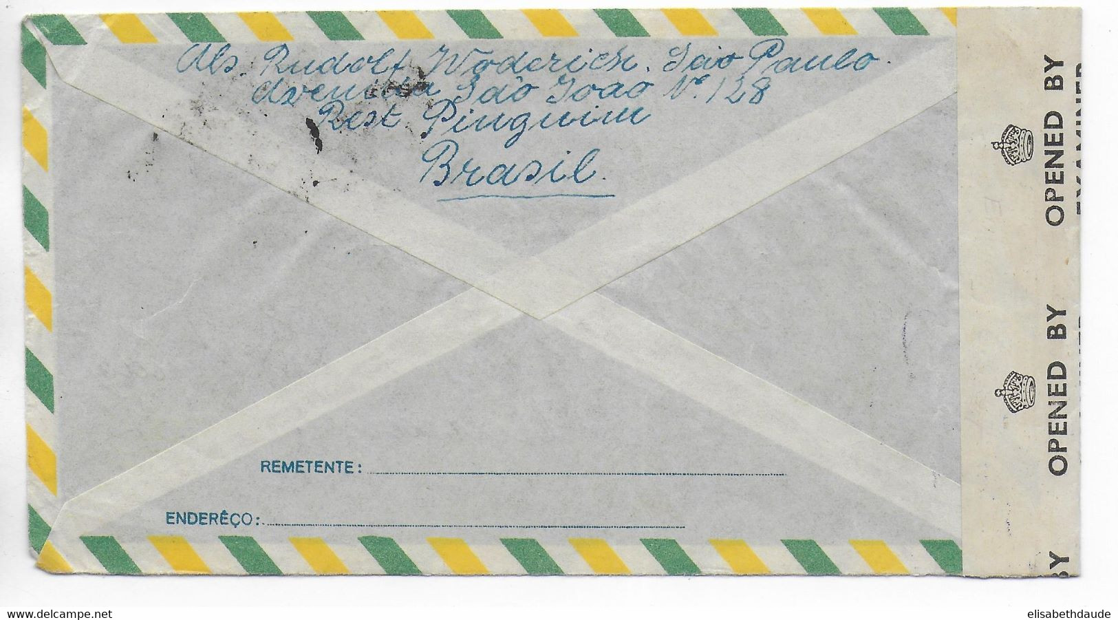 BRAZIL - POSTE AERIENNE - ENVELOPPE Par AVION  De SAO PAULO Avec CENSURE ANGLAISE => HAMBURG (ALLEMAGNE) - Lettres & Documents