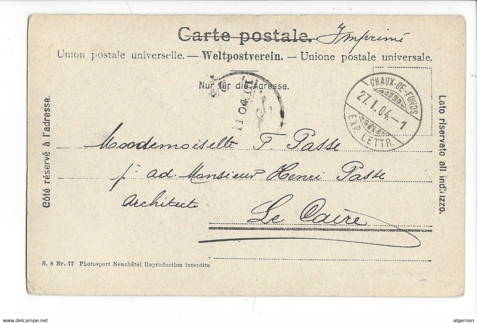 25988 - St-Sulpice Lac Léman Etude + Cachet Chaux-de-Fonds 1904 - La Chaux