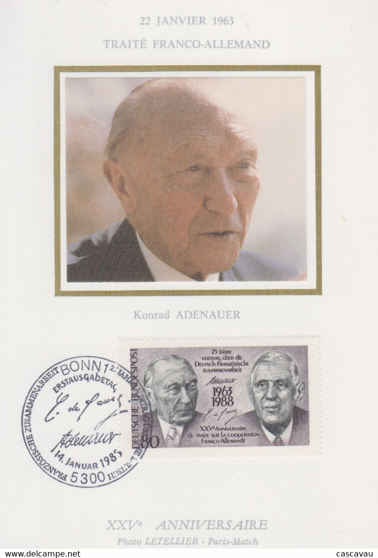 Carte  Maximum  1er  Jour   ALLEMAGNE    ADENAUER  -  DE  GAULLE    Emission  Commune  Avec   La   FRANCE   1989 - Andere & Zonder Classificatie