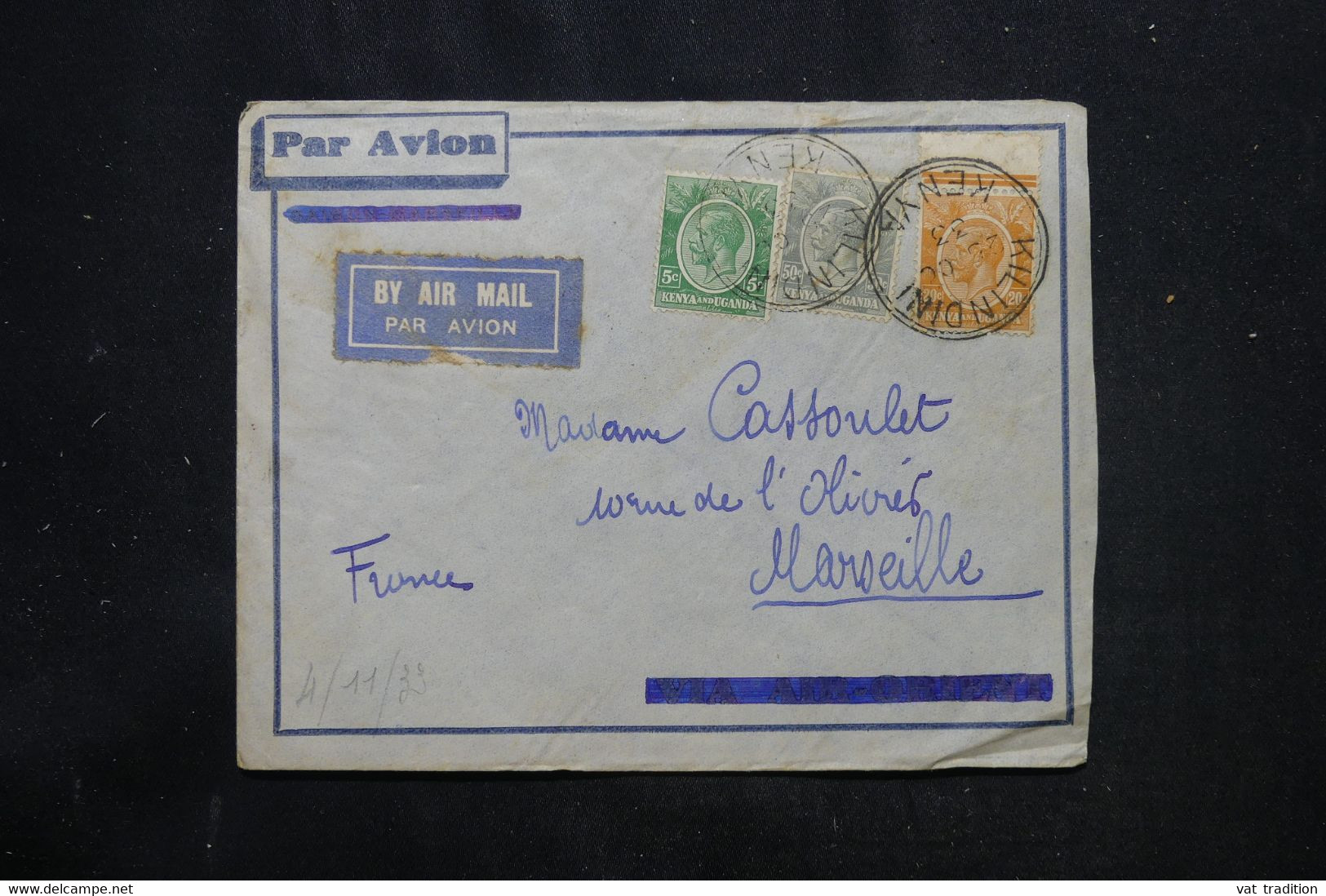 KENYA ET OUGANDA - Enveloppe De Kilindini Pour La France En 1933 Par Avion, Affranchissement Tricolore - L 75057 - Kenya & Uganda
