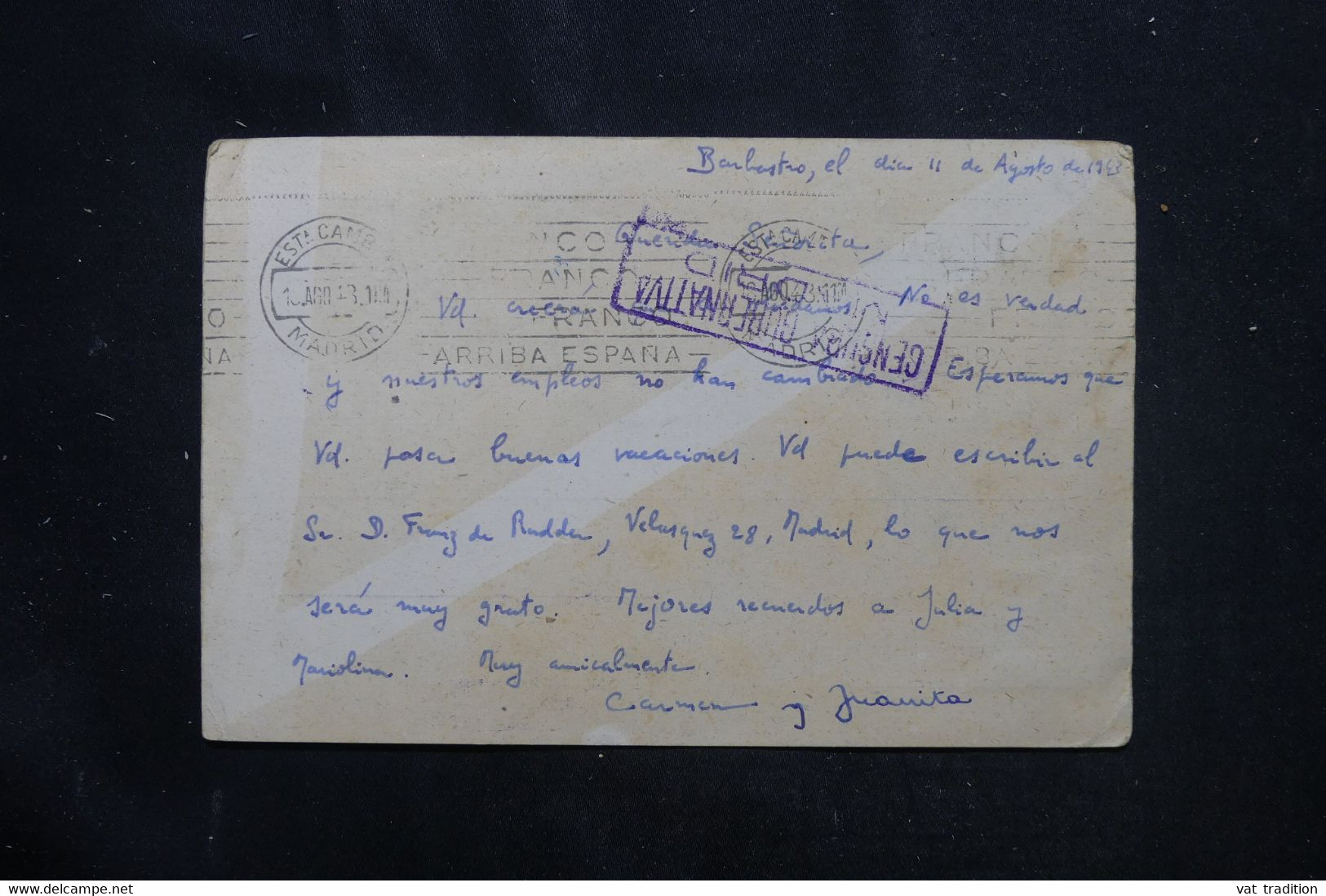 ESPAGNE /  FRANCE- Taxes De Montpellier Sur Carte De Correspondance De Barbastro En 1943 Avec Contrôle Postal  - L 75062 - Marcas De Censura Nacional