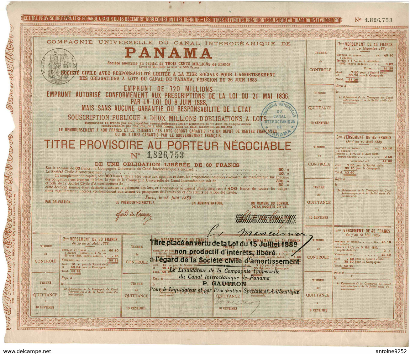 Compagnie Universelle Du Canal Interocéanique De Panama 1 826 753 - Navigation