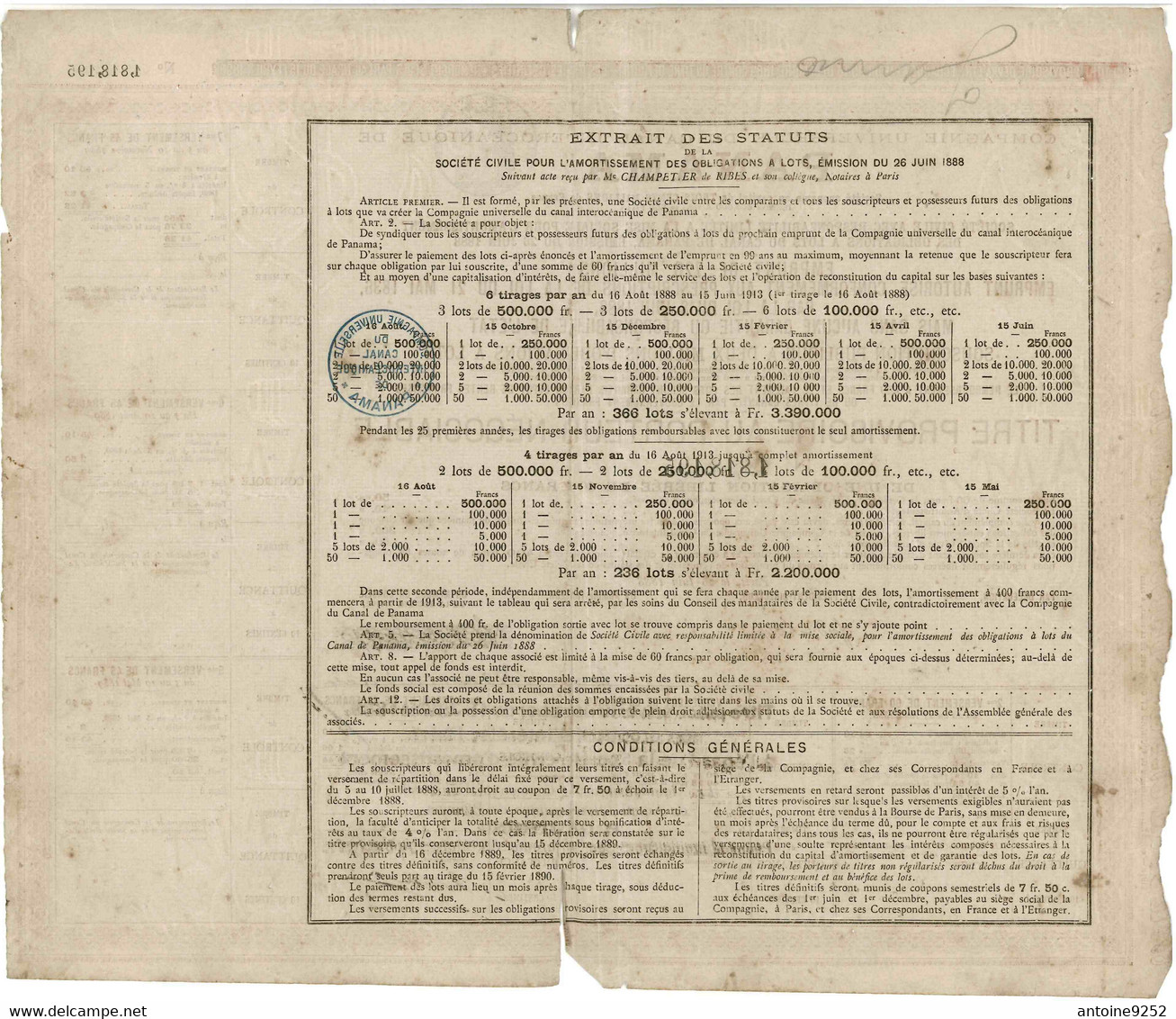 Compagnie Universelle Du Canal Interocéanique De Panama 1 818 195 - Navigation