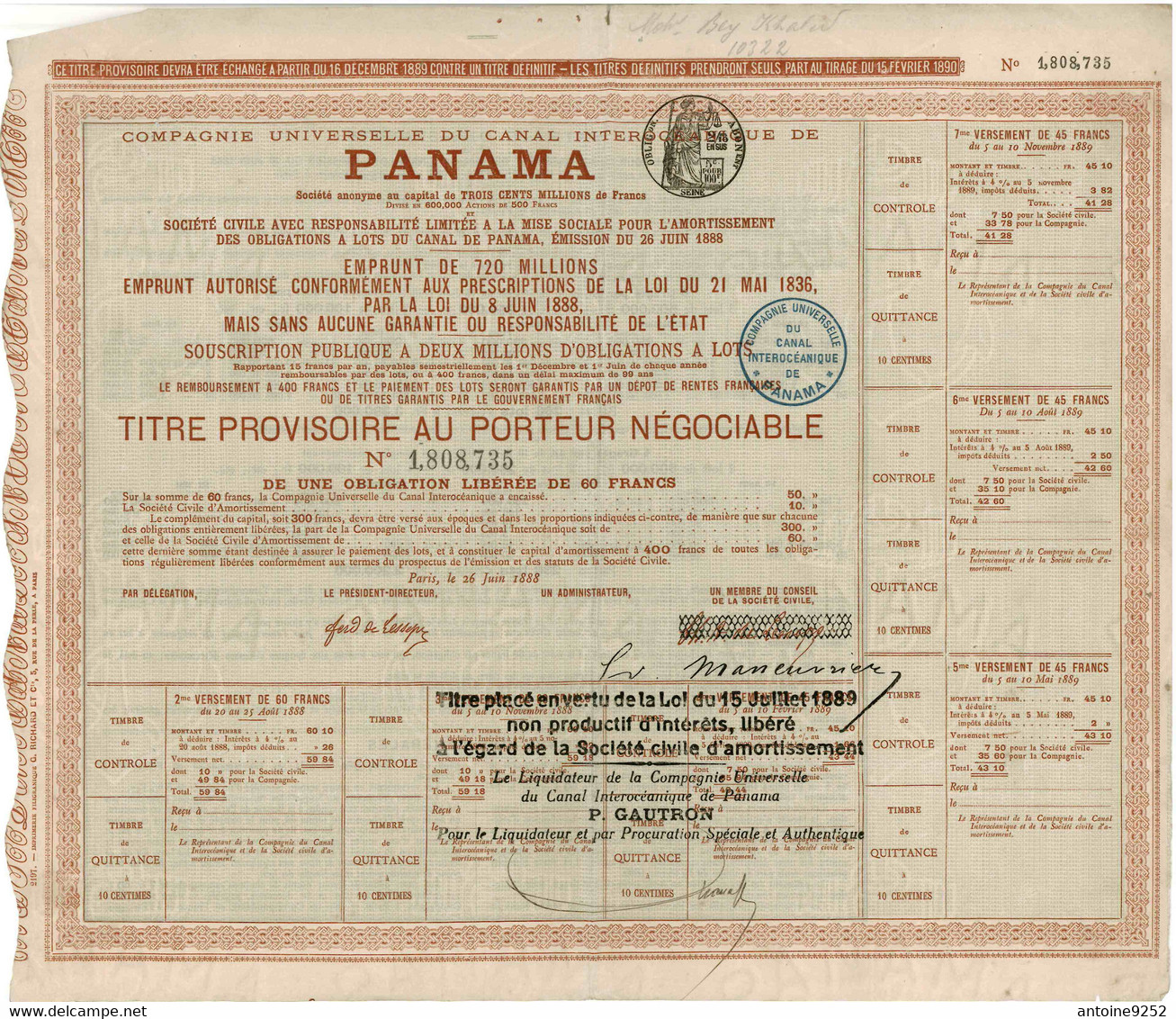 Compagnie Universelle Du Canal Interocéanique De Panama 1 808 735 - Navigation