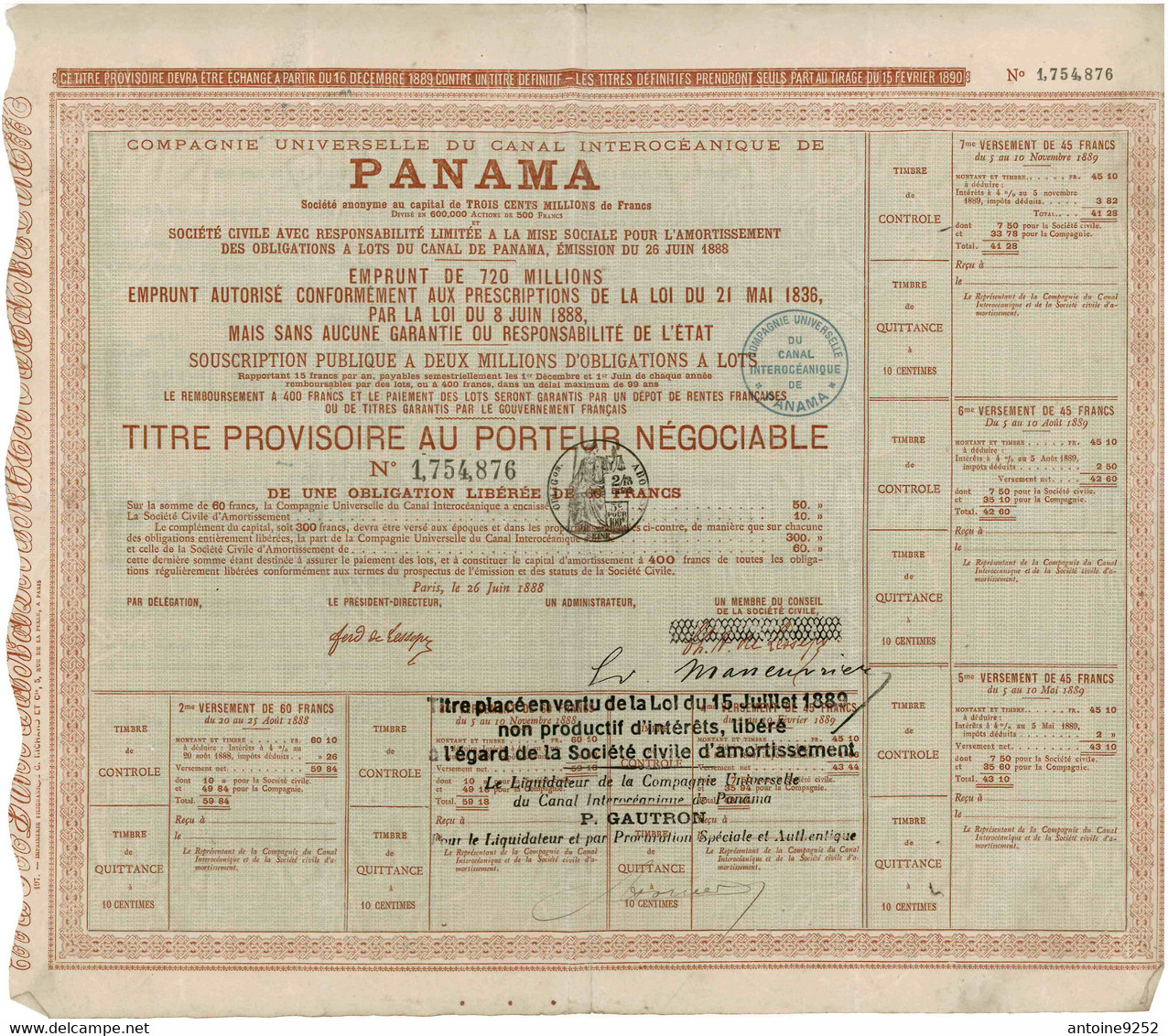 Compagnie Universelle Du Canal Interocéanique De Panama 1 754 876 - Navegación