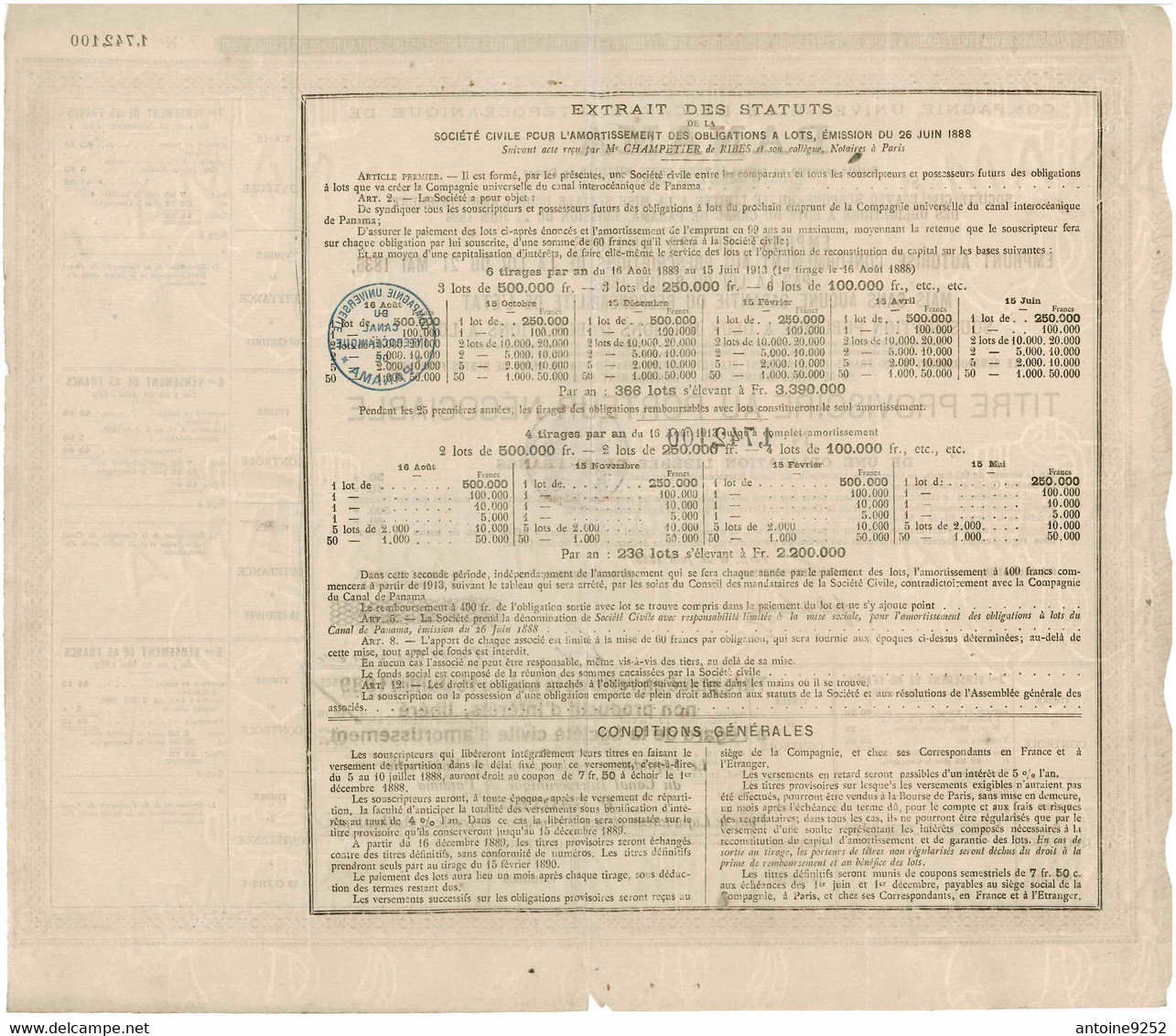 Compagnie Universelle Du Canal Interocéanique De Panama 1 742 100 - Navegación