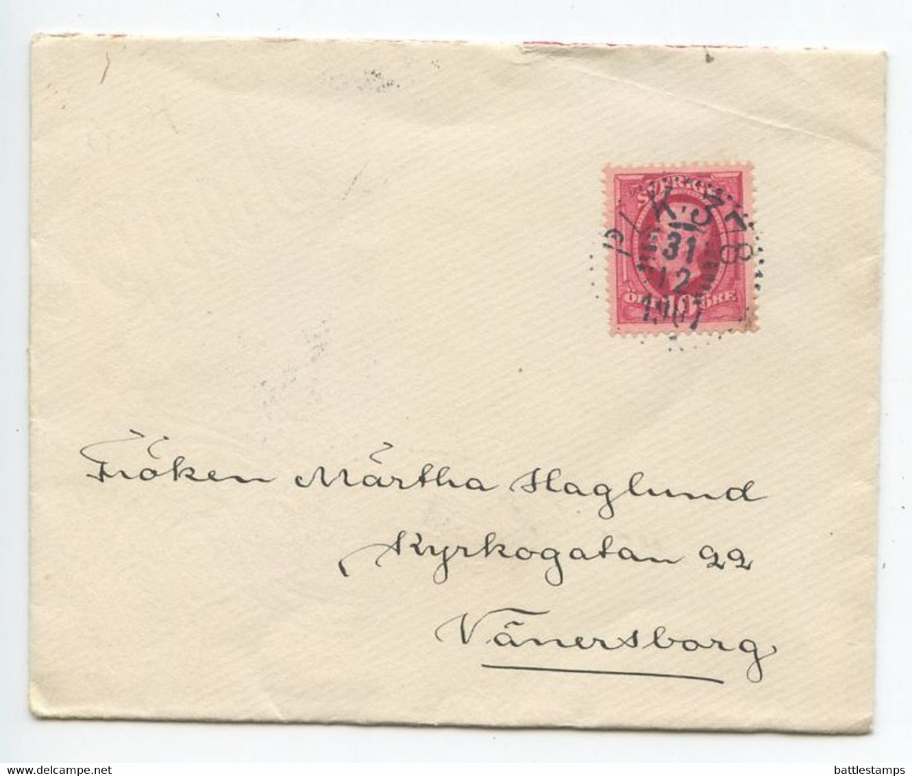 Sweden 1907 Cover To Vänersborg (Venersborg), PLK. 378 Postiljonskupéexpeditioner Pmk - Brieven En Documenten