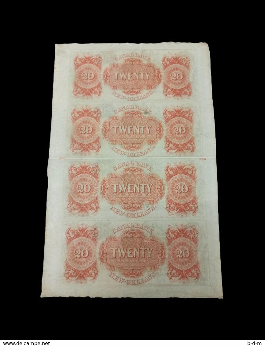 Estados Unidos United States Of America 20 Dollars Canal Bank 1850`s Uncut Sheet - Devise De La Confédération (1861-1864)