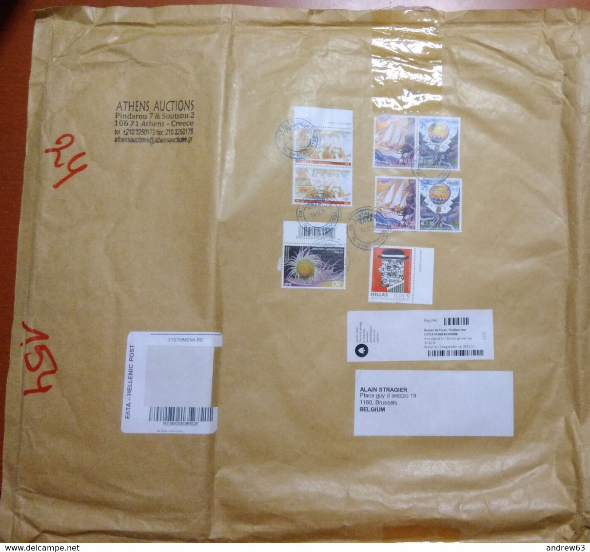 GRECIA - GREECE - GRECE - GRIECHENLAND - 2014 - 8 Stamps + Barcode - Registered - Big Envelope - Viaggiata Da Athems Per - Brieven En Documenten