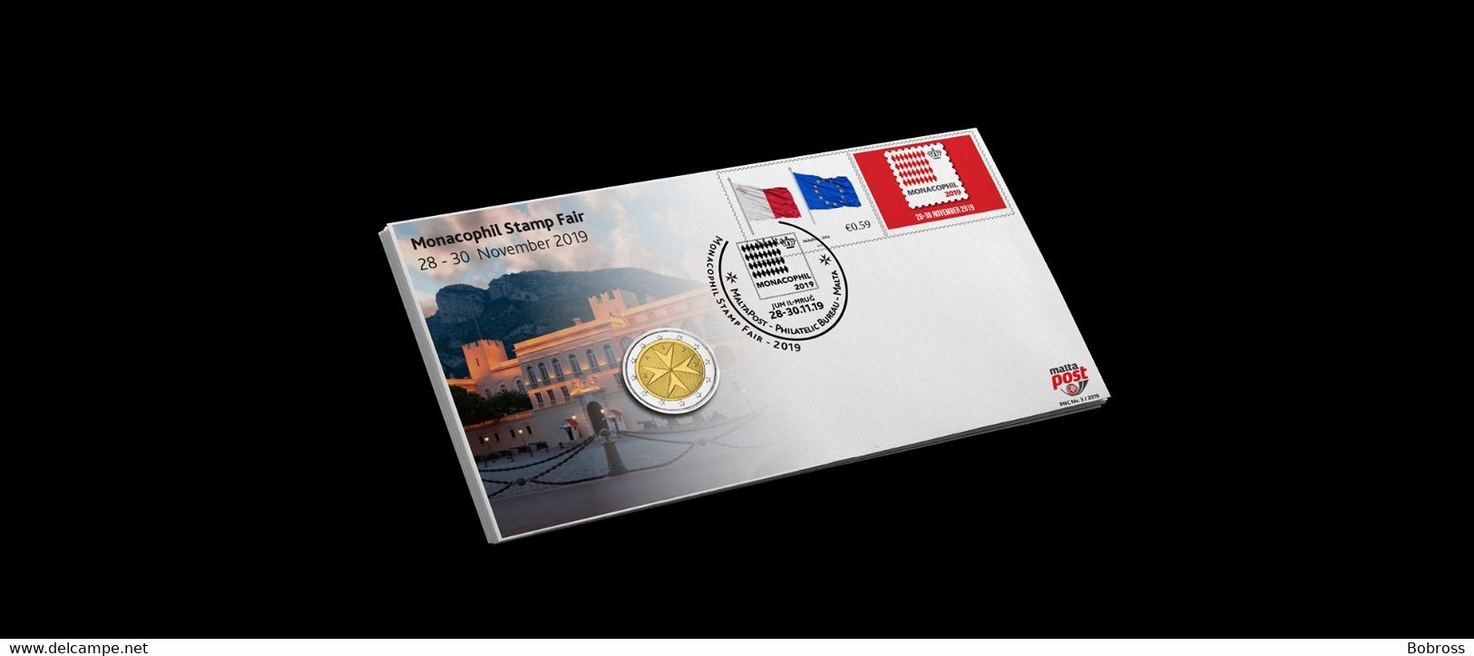 PNC - Monaco 2019, Monacophil Stamp Fair, Malta, Philatelic And Numismatic Cover, New - Monaco