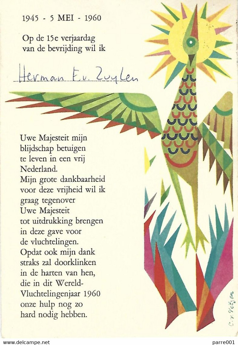 Netherlands 1960 The Hague Refugee Year Help Card To Queen - Rifugiati