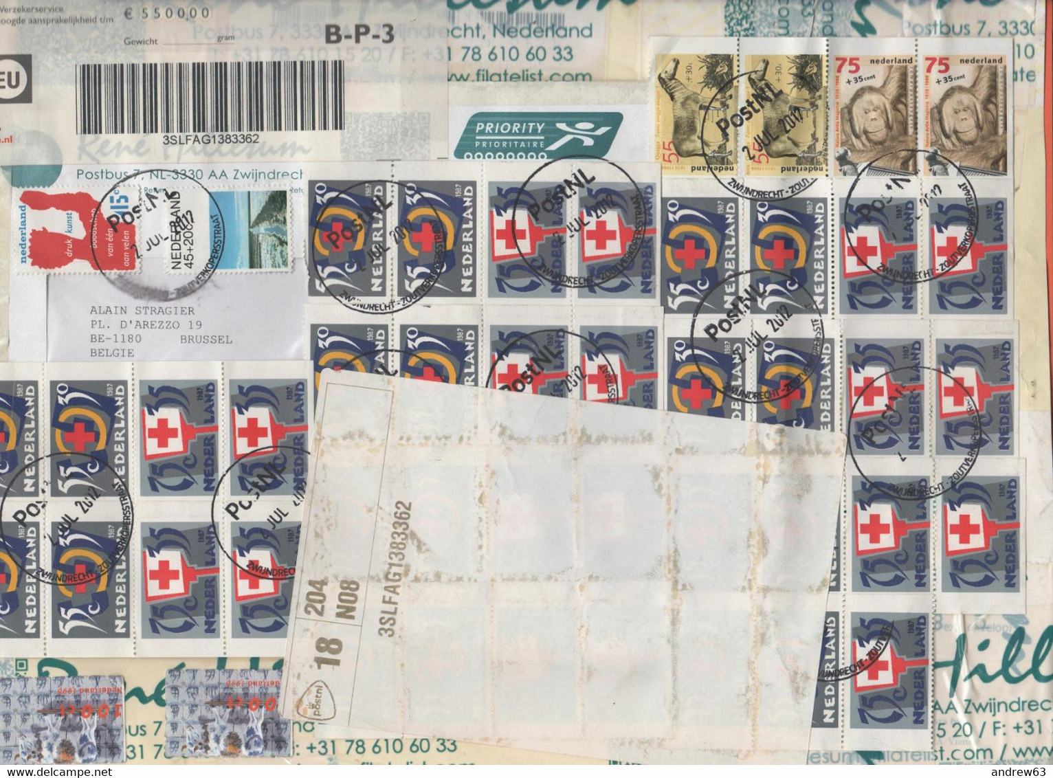 OLANDA - NEDERLAND - Paesi Bassi - 2012 - Big Fragment With Several Stamps - Registered - Viaggiata Da Zwijndrecht Per B - Covers & Documents