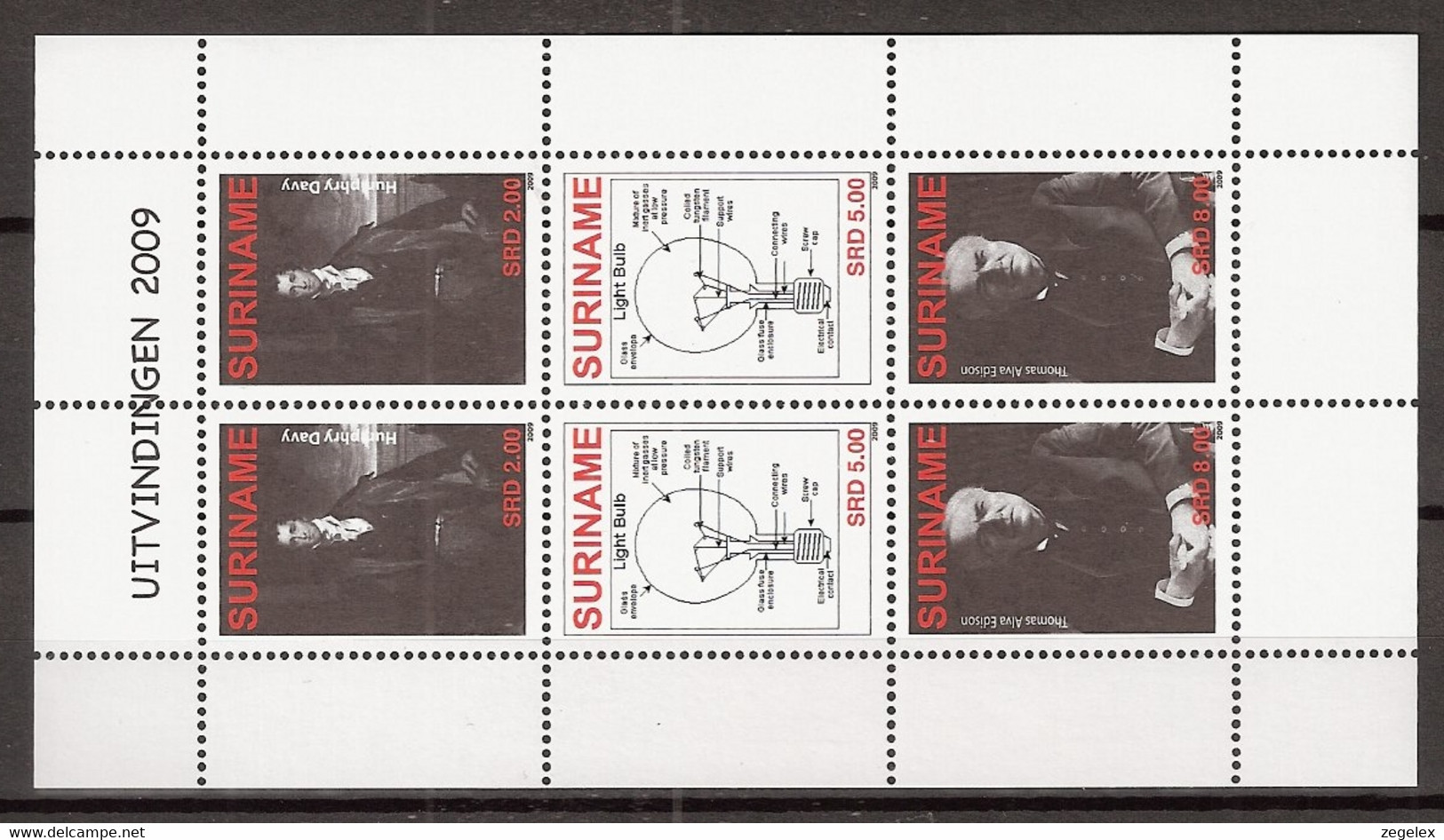 Suriname 2009 Edison, Davy, Lightbulb, Lamp Complete Sheet .  MNH/**/Postfris - Surinam