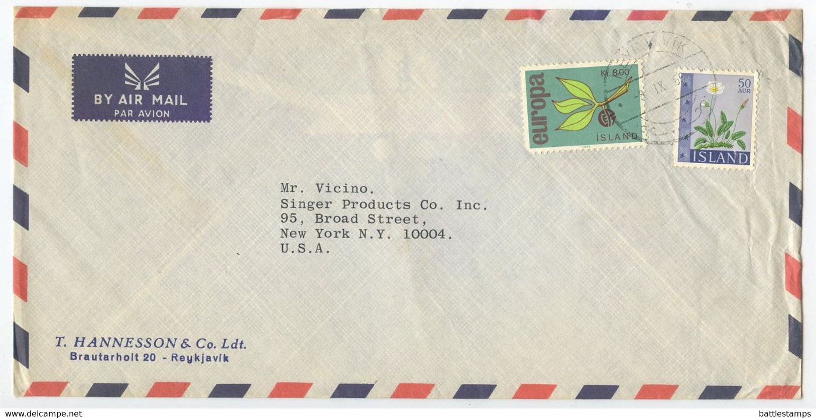 Iceland 1966 Airmail Cover Reykjavik To NYC, Europa & Flower Stamps - Storia Postale