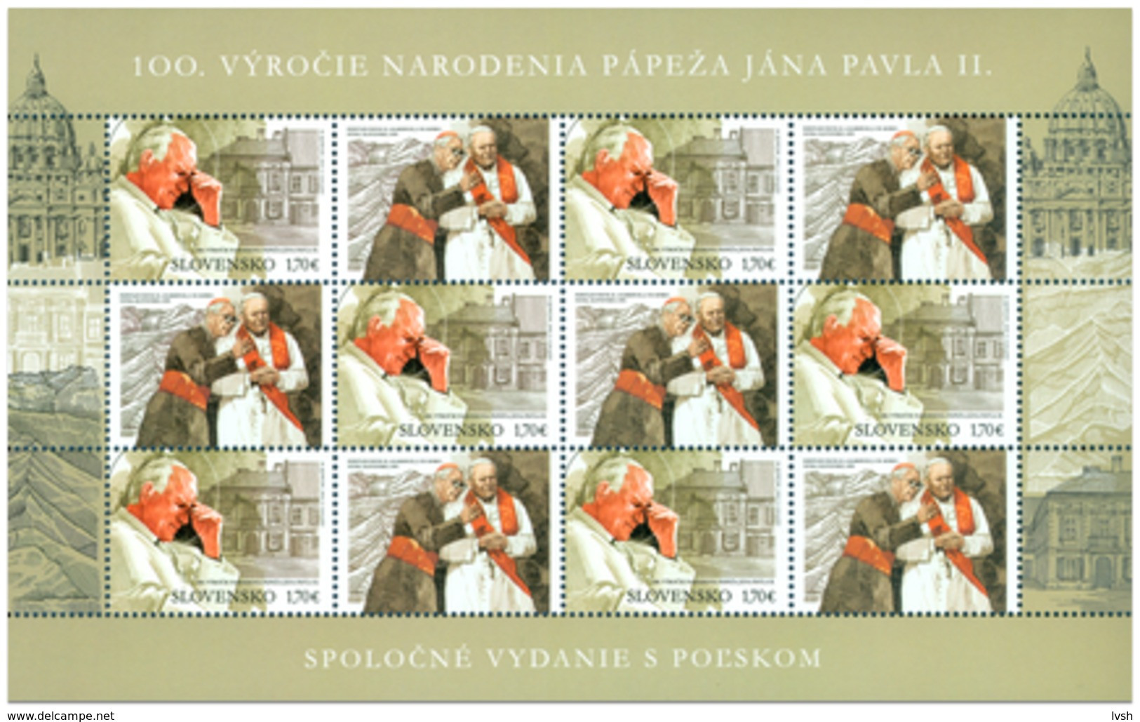 Slovakia.2020.The 100th Anniversary Of The Birth Of Pope John Paul II.Joint Issue With Poland.m/s ** . - Hojas Bloque