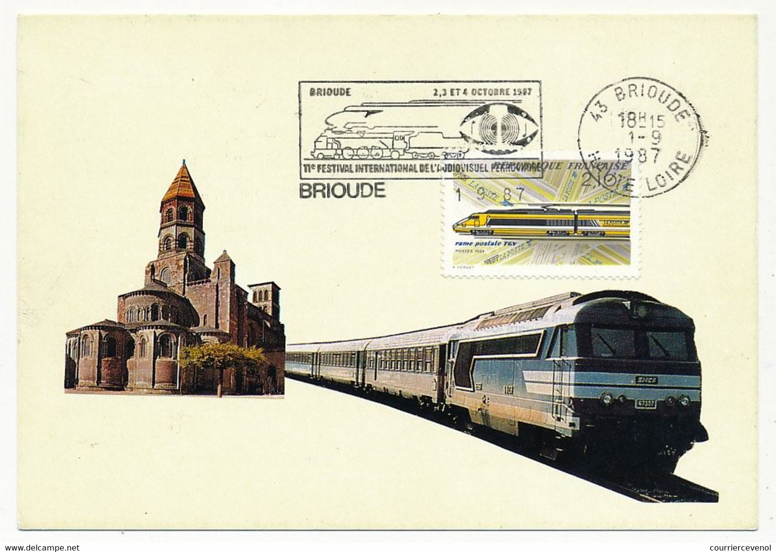 FRANCE - OMEC "Brioude - 11eme Festival International De L'Audiovisuel Ferroviaire" 1987 Sur CPM Le Cévenol - Trenes