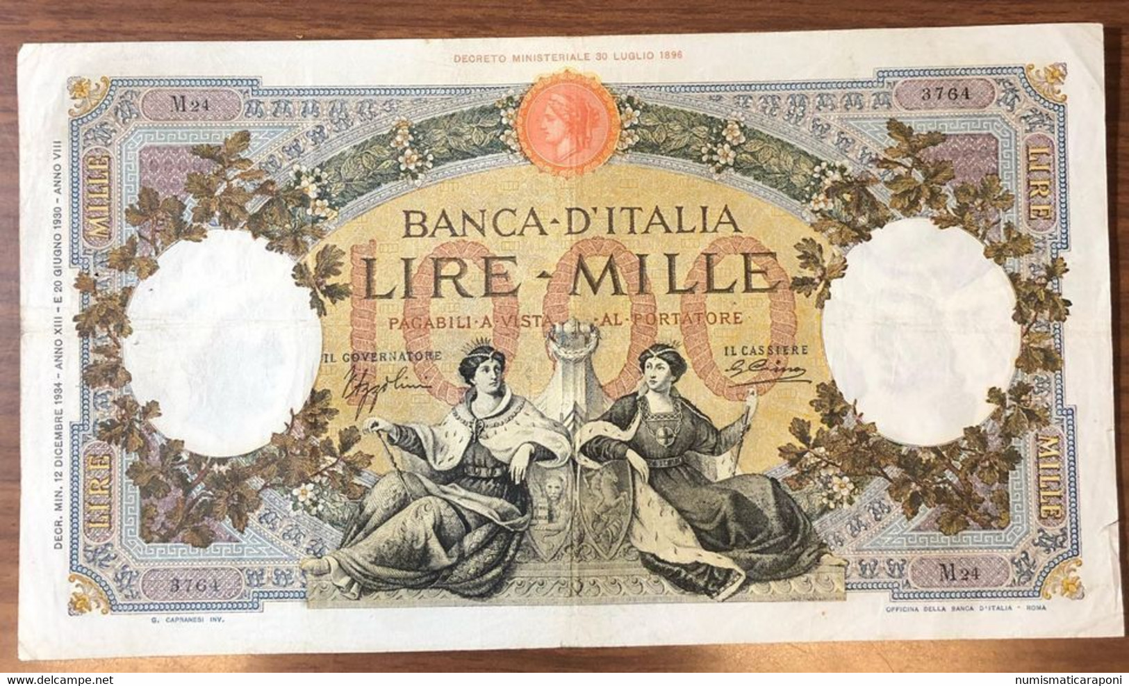 1000 LIRE Regine Del Mare Fascio Roma 12 12 1934 Rara Naturale Forellini E Taglietto LOTTO 2966 - 1000 Lire