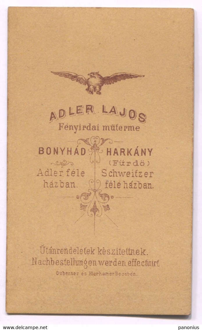 OLD CARDBOARD CABINET PHOTO, ATELIER ADLER LAJOS, BONYHAD / HARKANY HUNGARY, D 105 X 65 Mm - Anonymous Persons