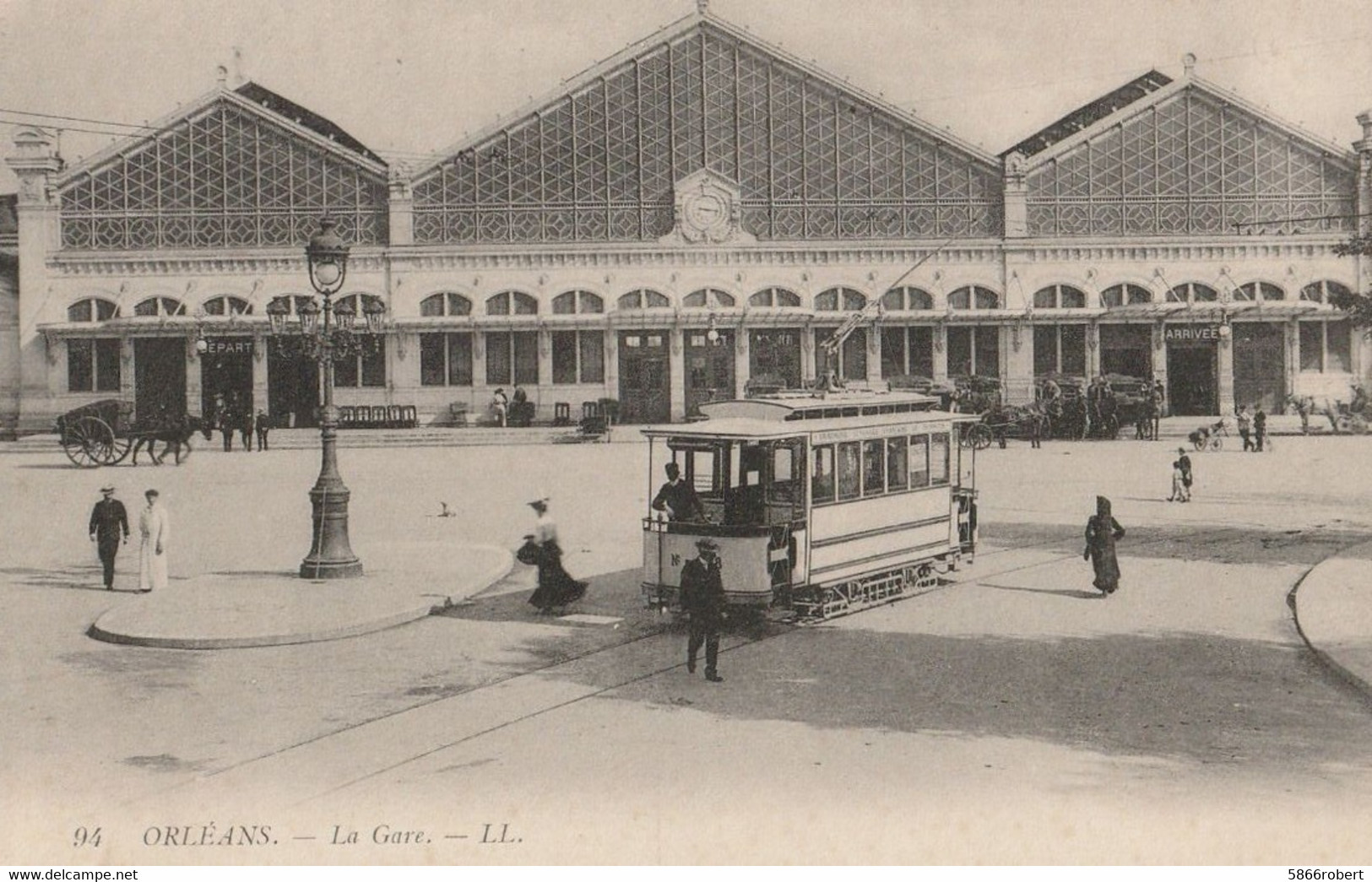 CARTE POSTALE ORIGINALE ANCIENNE : ORLEANS LA GARE DU CHEMIN DE FER TRAMWAY EN CORRESPONDANCE ANIMEE LOIRET(45) - Bahnhöfe Ohne Züge