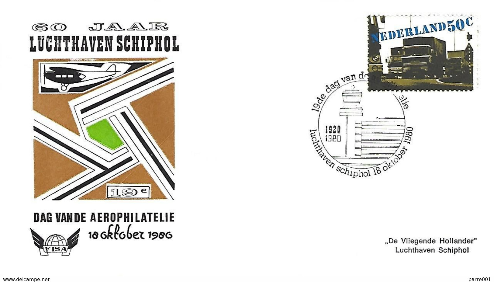 Netherlands 1980 Schiphol Air Traffic Control Cover - Poste Aérienne