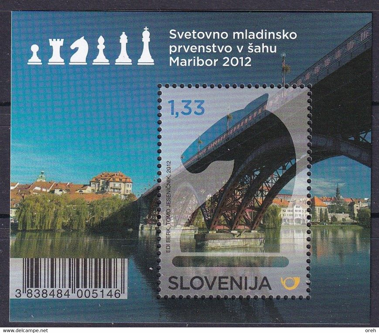 SLOVENIA ,2012,CHESS,MI NO 971,BLOCK 66,MNH - Chess