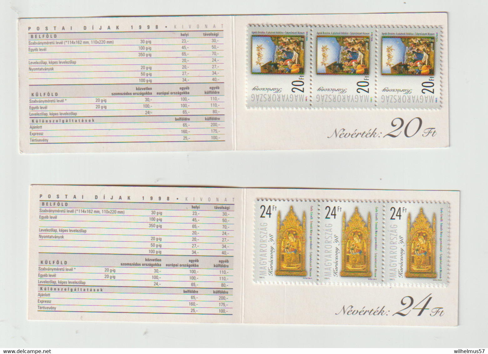 (W043) HUNGARY 1998. CHRISTMAS 2 COMPLETE BOOKLETS WITH 10-10 STAMS MNH - Booklets