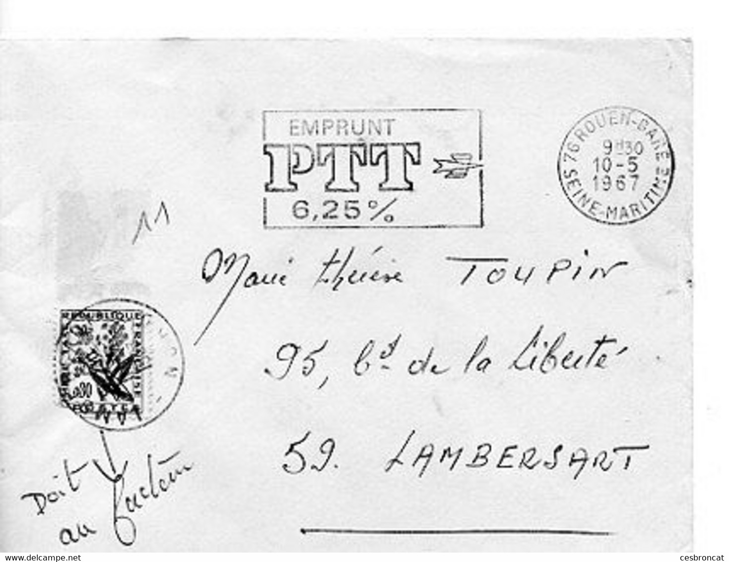 E 16  1967 Lettre/carte Taxée - Autres & Non Classés